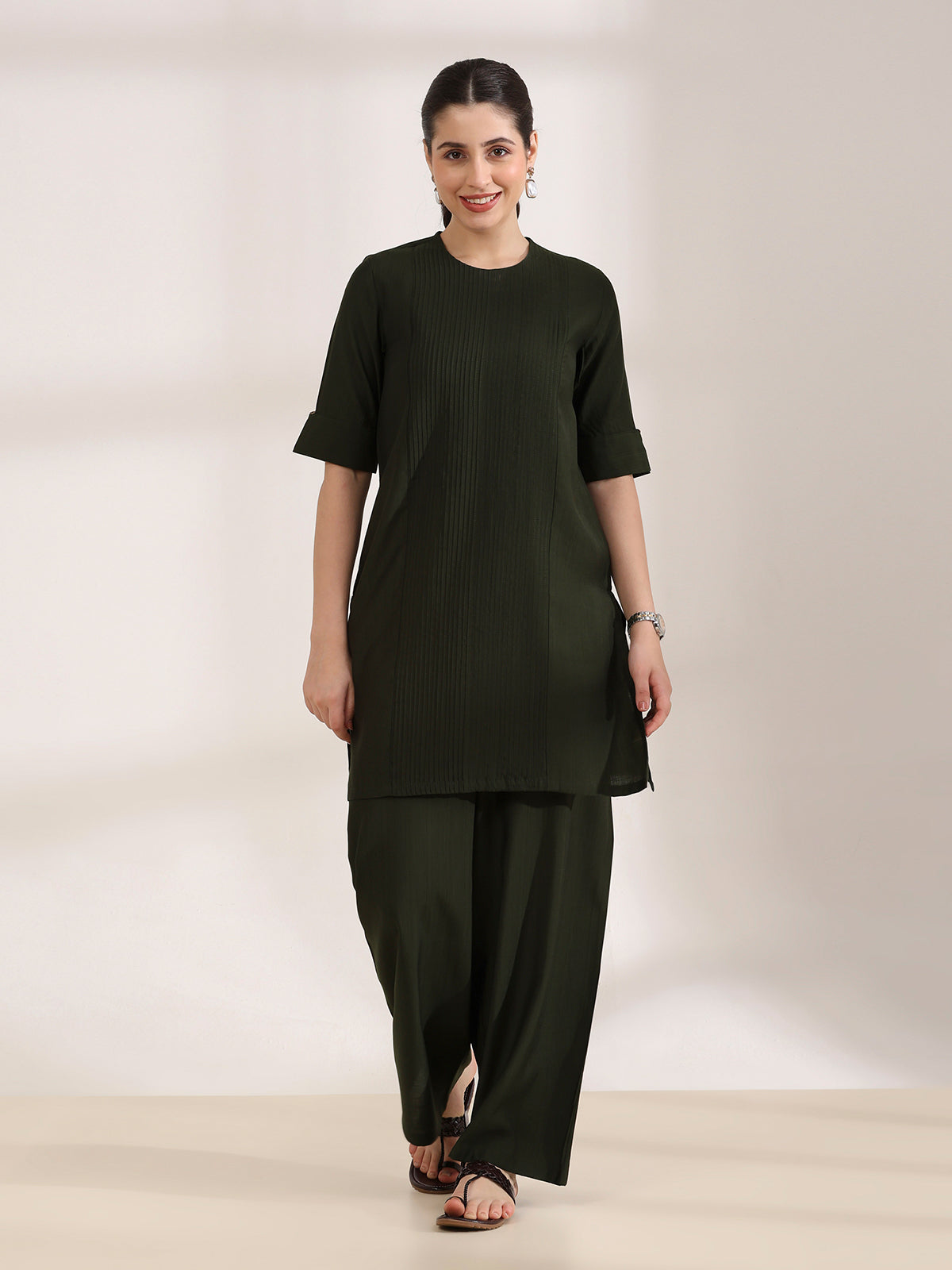 Black solid palazzo women kurti set