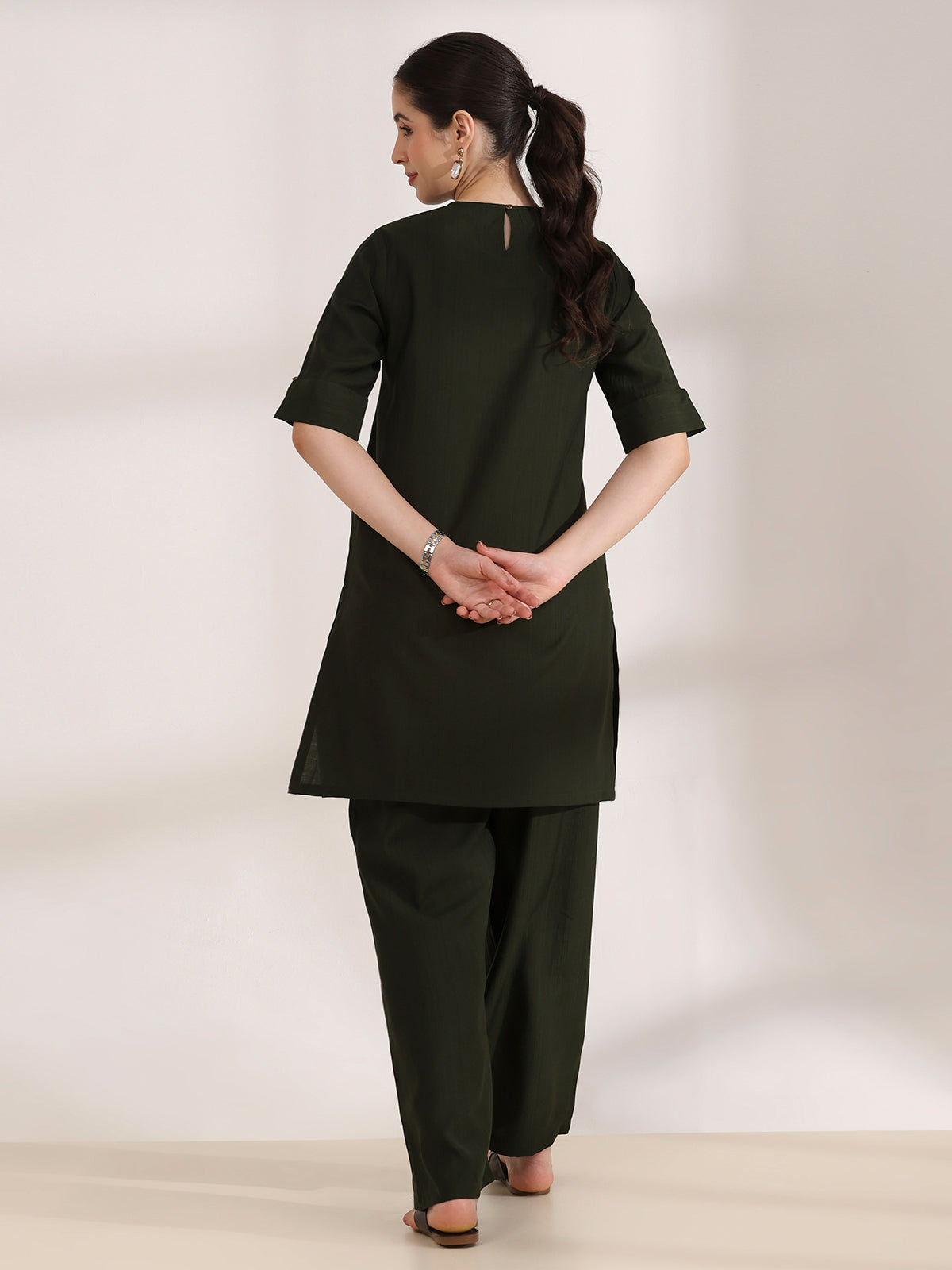 Black solid palazzo women kurti set