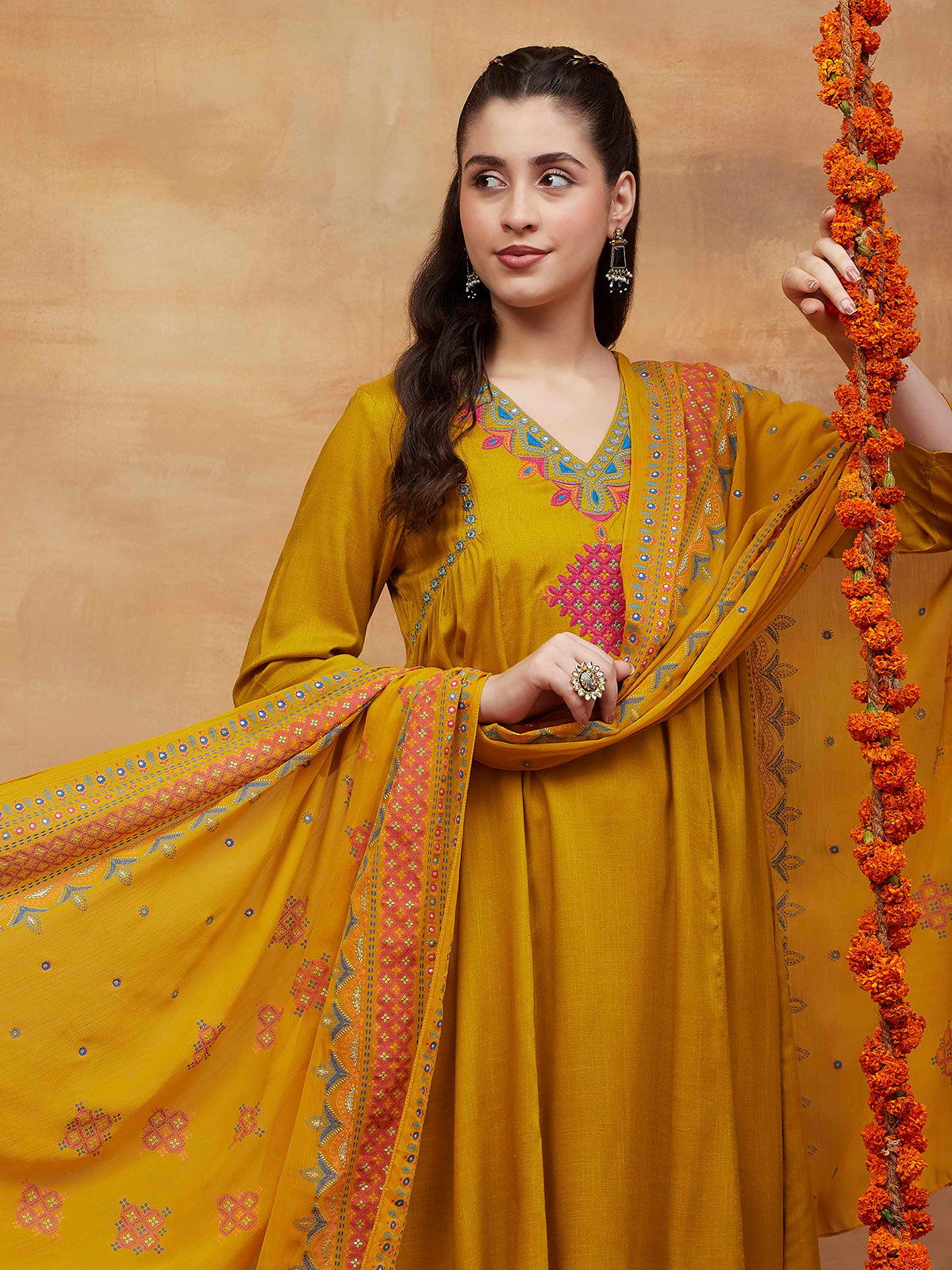 Yellow geometric printed women kurti set