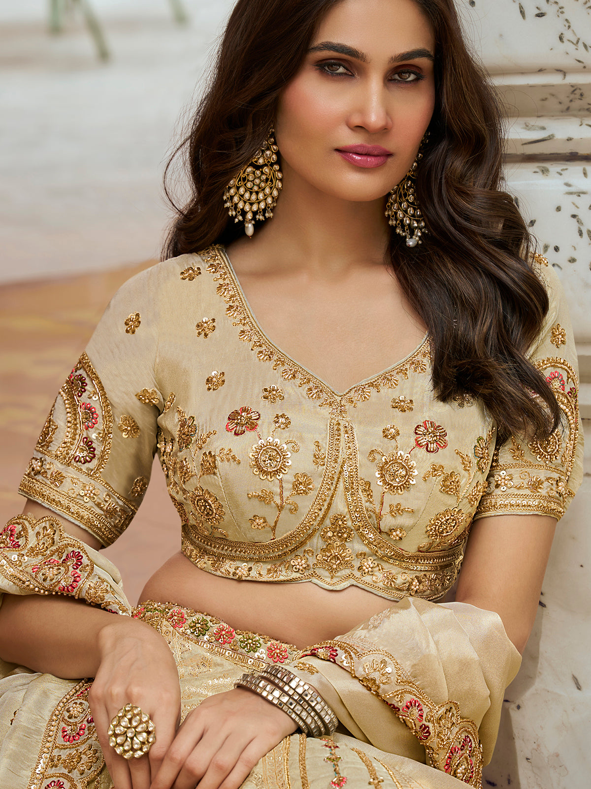 Cream mughal garden women lehenga choli
