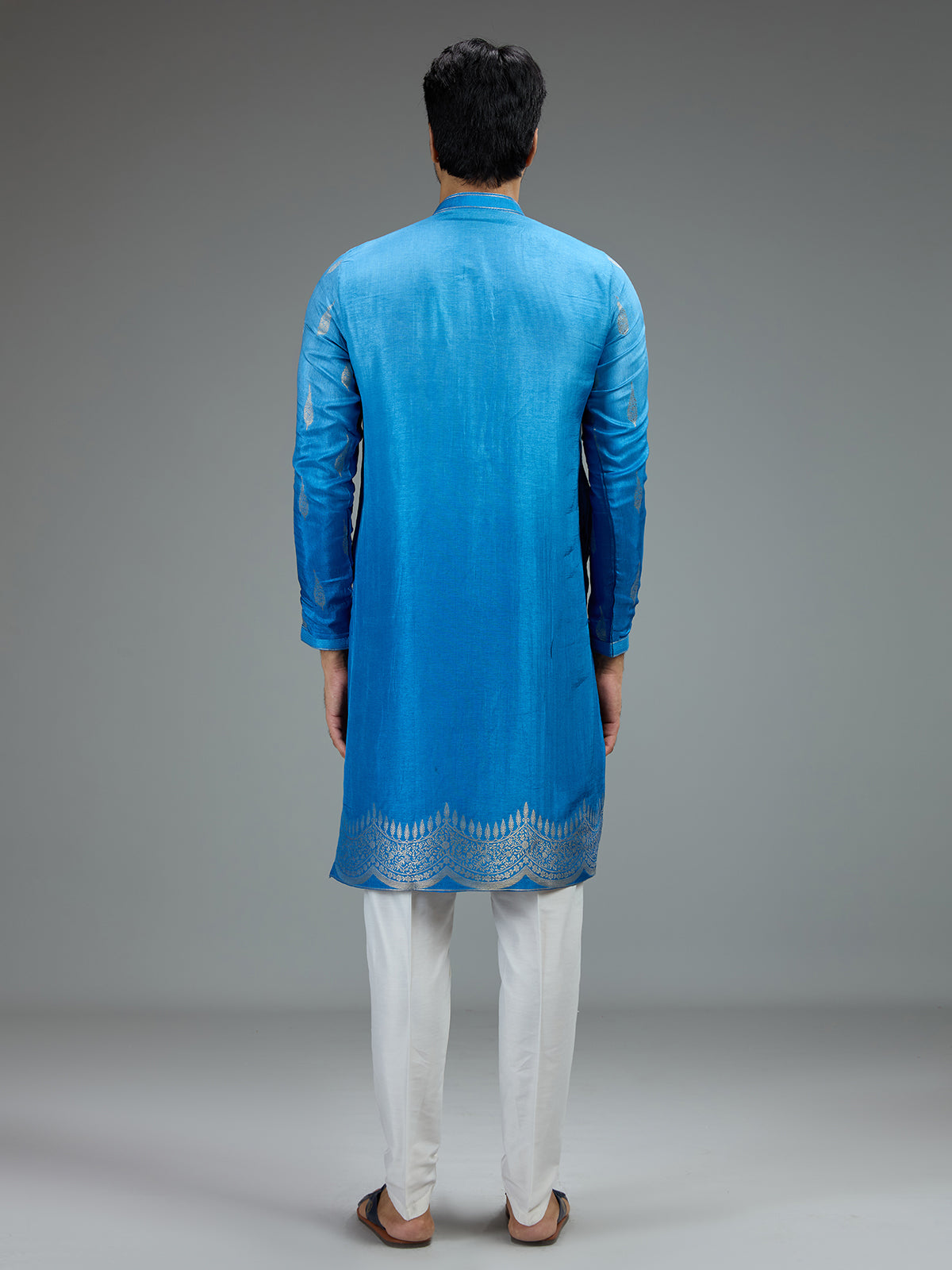 Blue ombre zari kurta pajama for men
