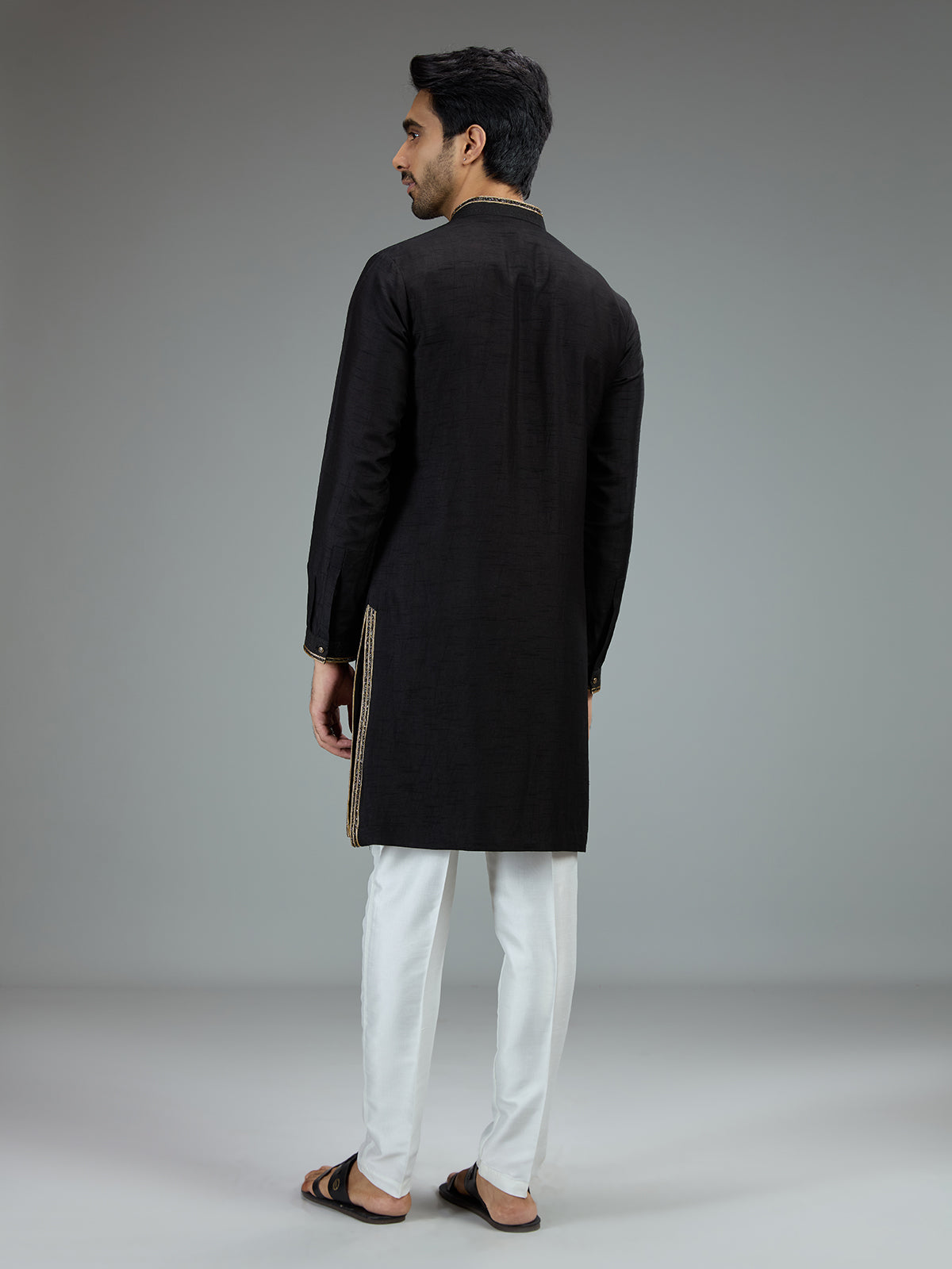 Black antique gold kurta pajama set for men