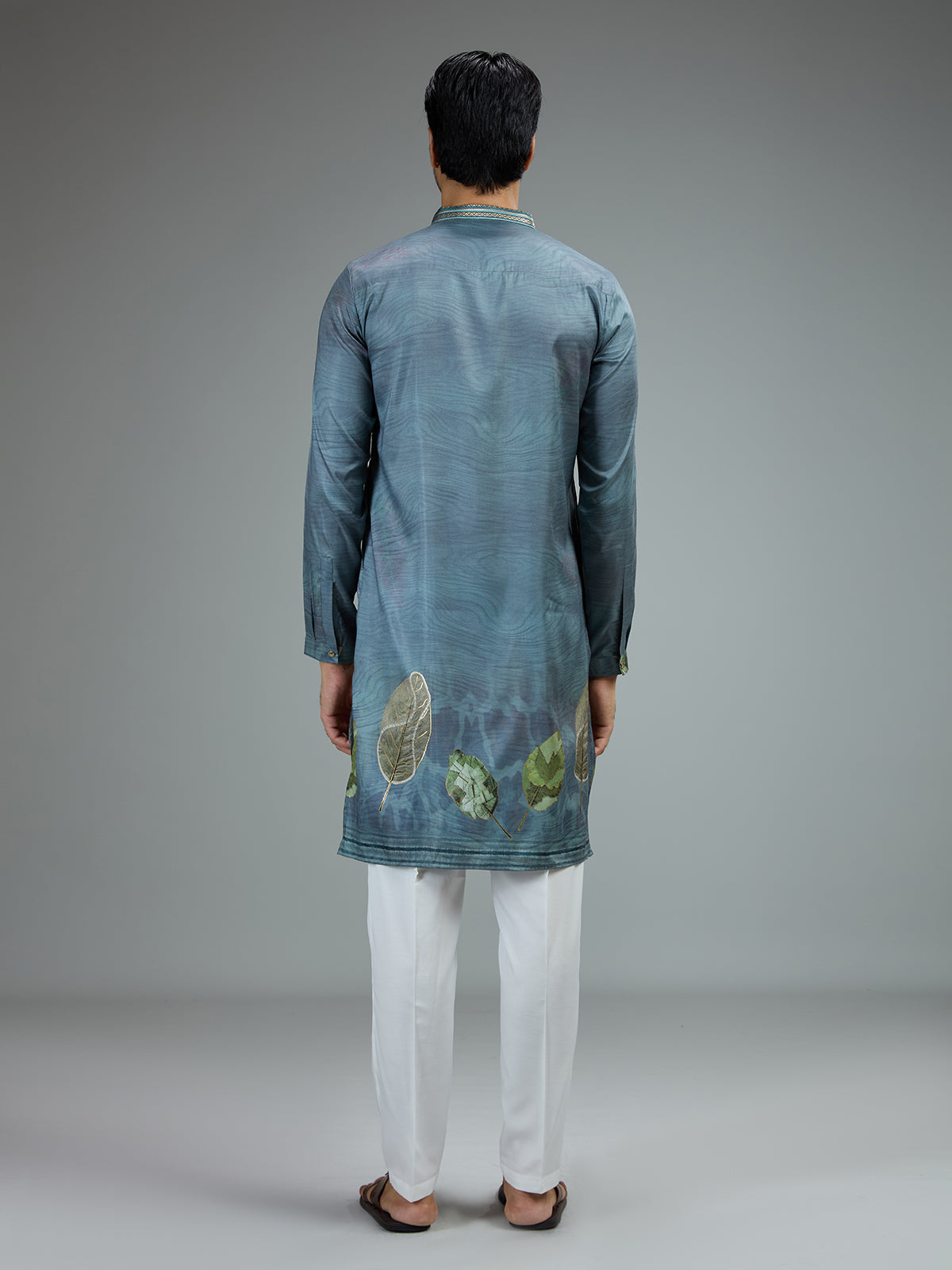 Pastel grey printed gota kurta suit for men
