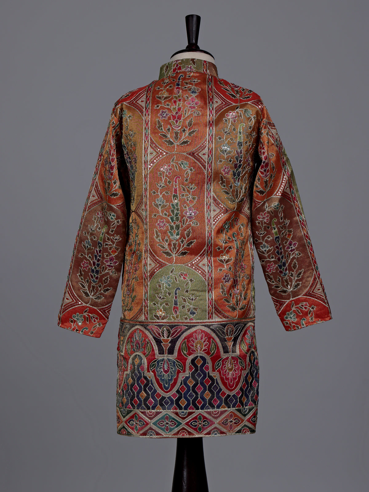 Multicolor boys Tussar silk kurta suit with thread work and sequins