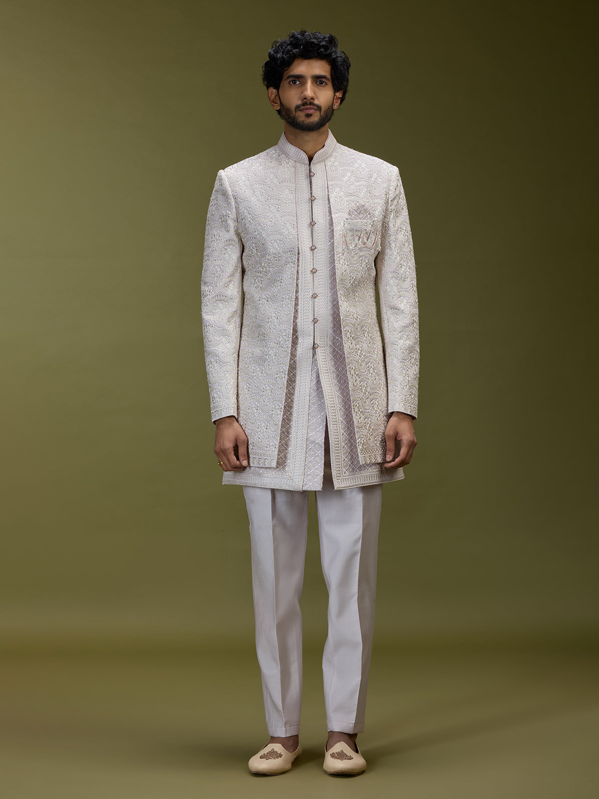 Lilac lavender premium jacquard men designer jacket indo western