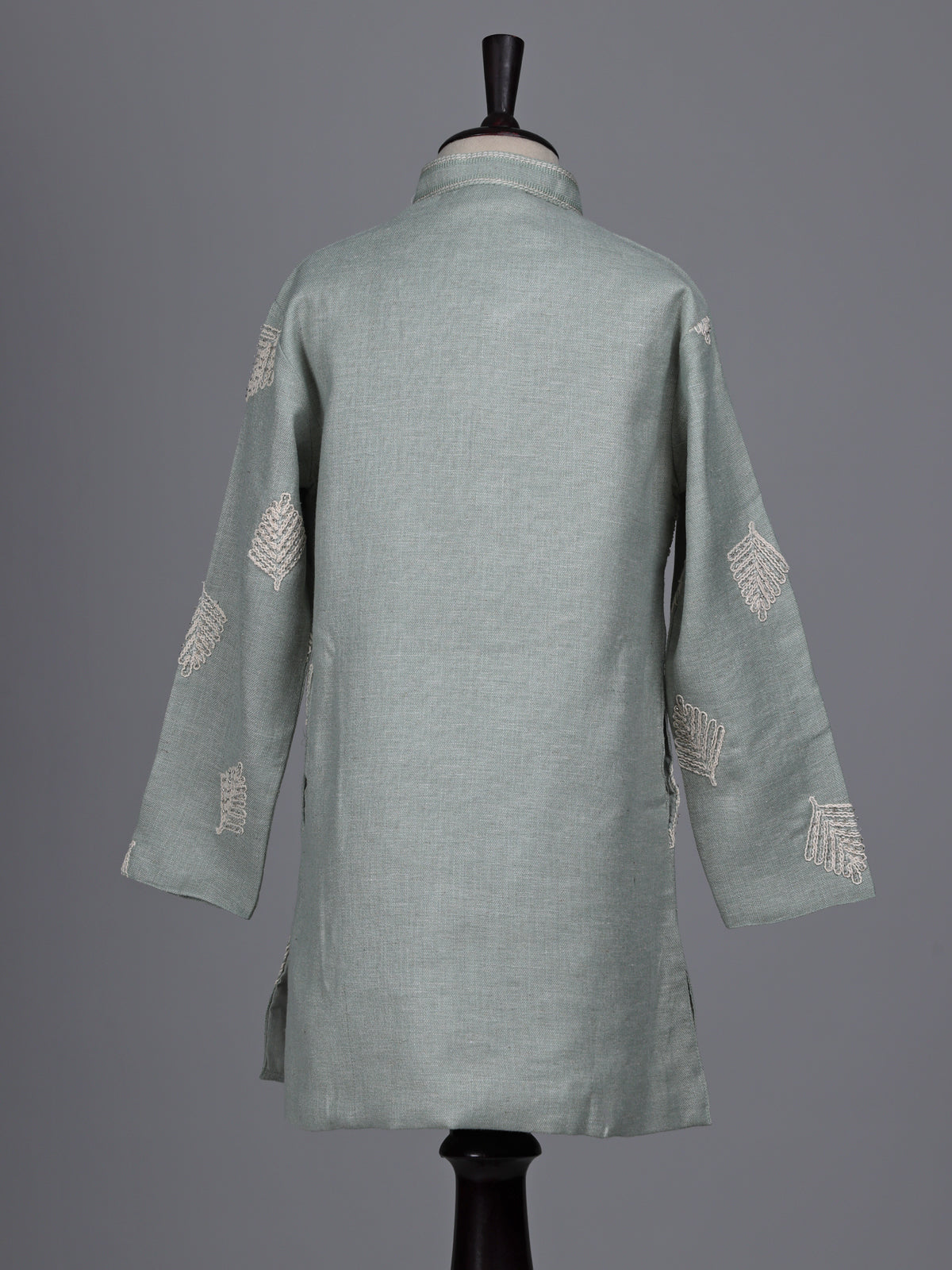Pista green boys cotton linen kurta suit with thread work