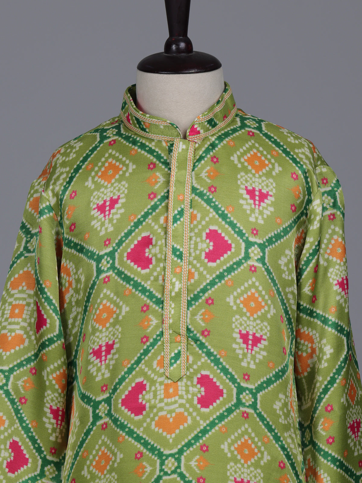 Pista green boys Patola kurta suit with elegant printed detailing