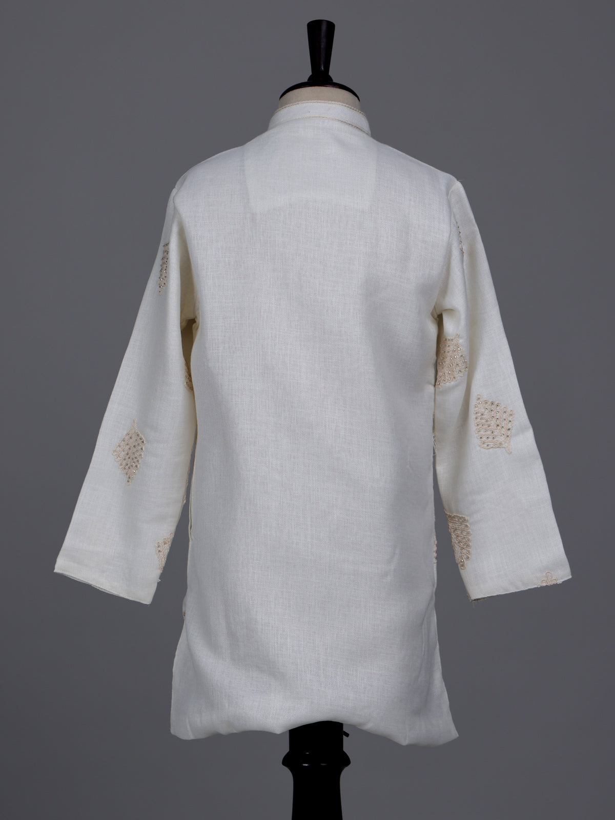Cream boys cotton linen kurta suit with thread and cutdana