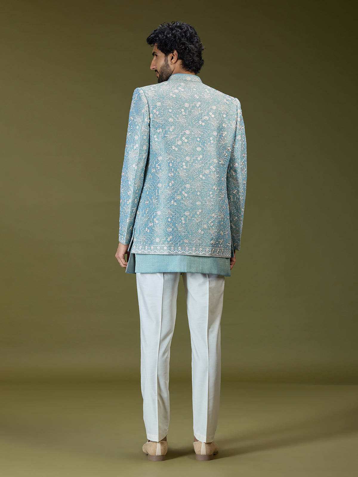 Firozi blue luxury art silk men indo western