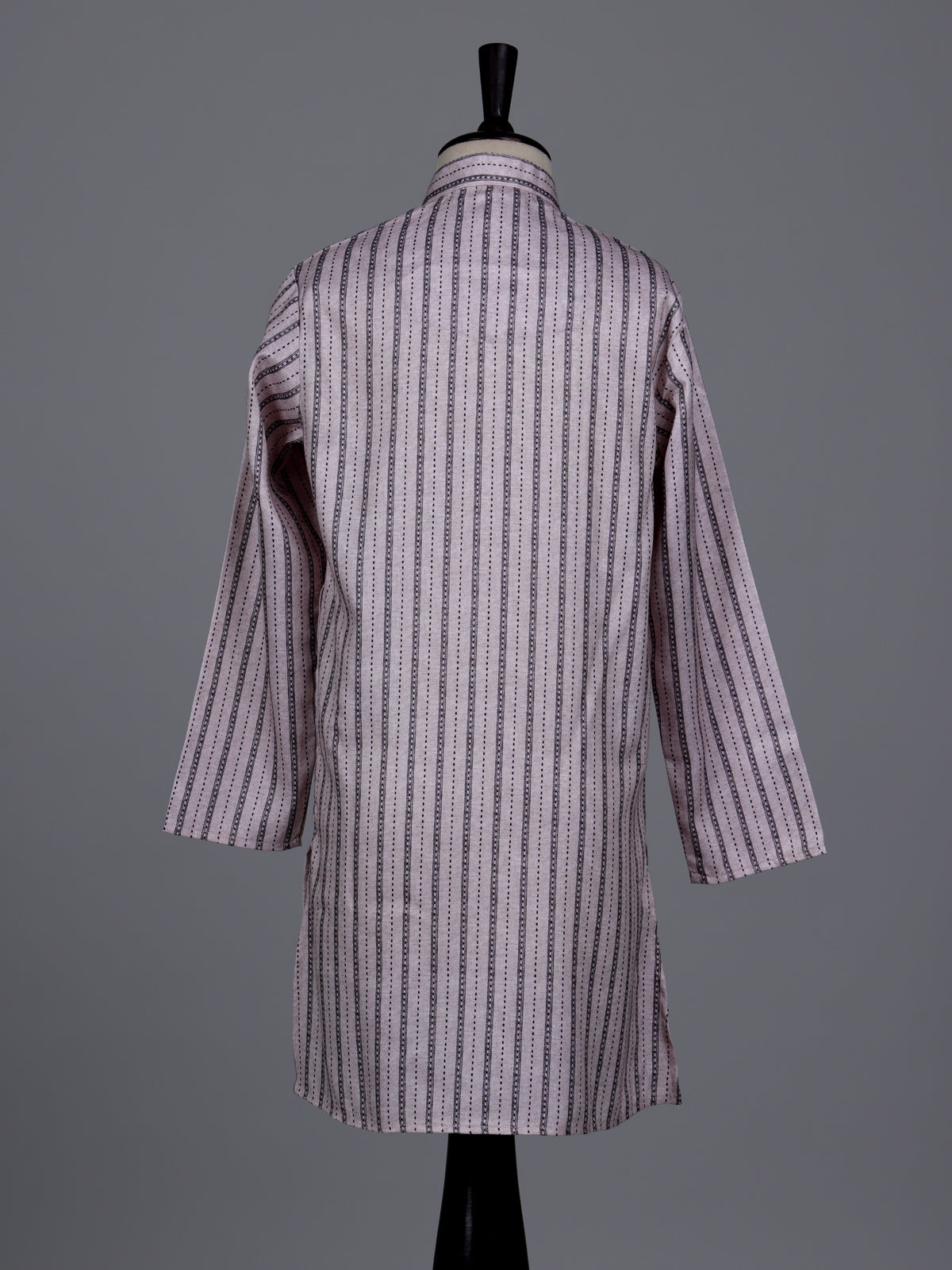 Fawn beige boys cotton blend kurta suit with stripe weaving