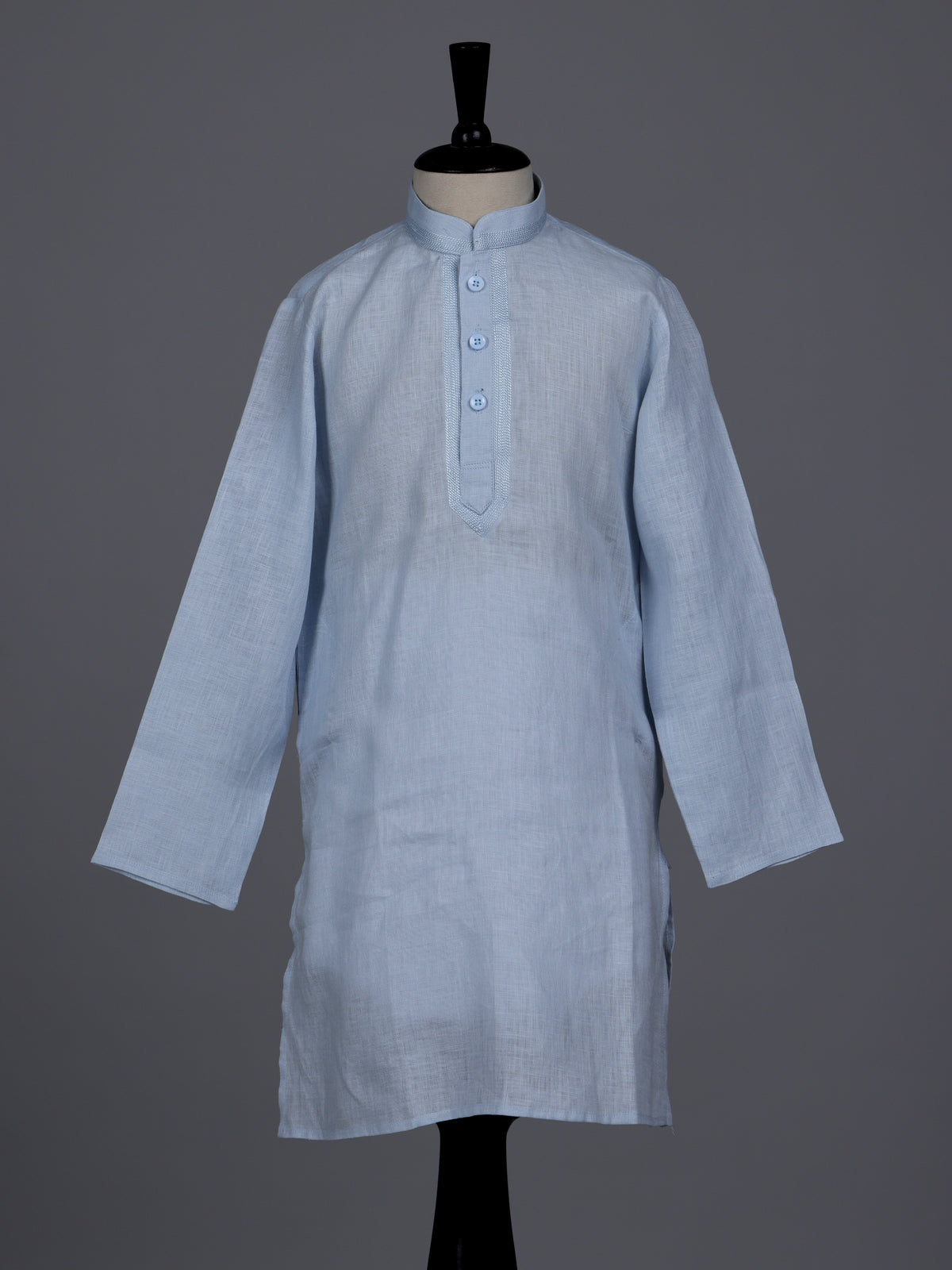 Mint blue boys cotton linen kurta suit with solid pattern