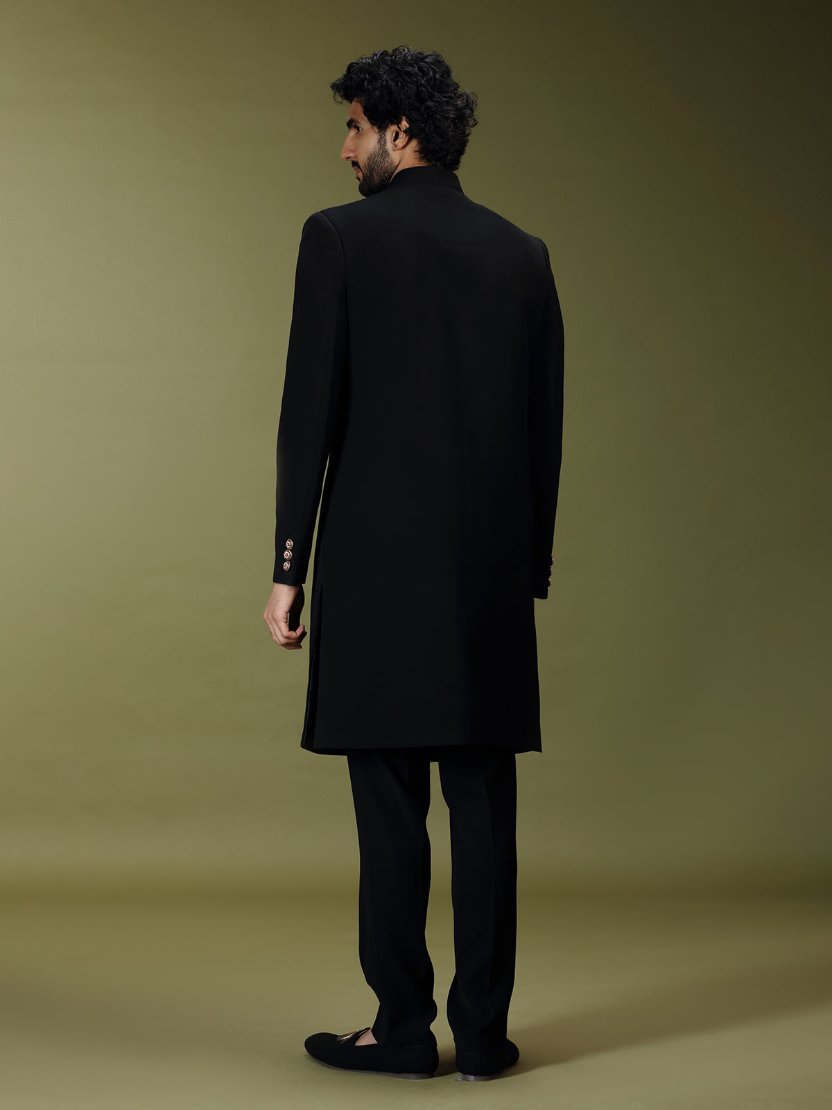 Black exquisite polyester viscose men indo western