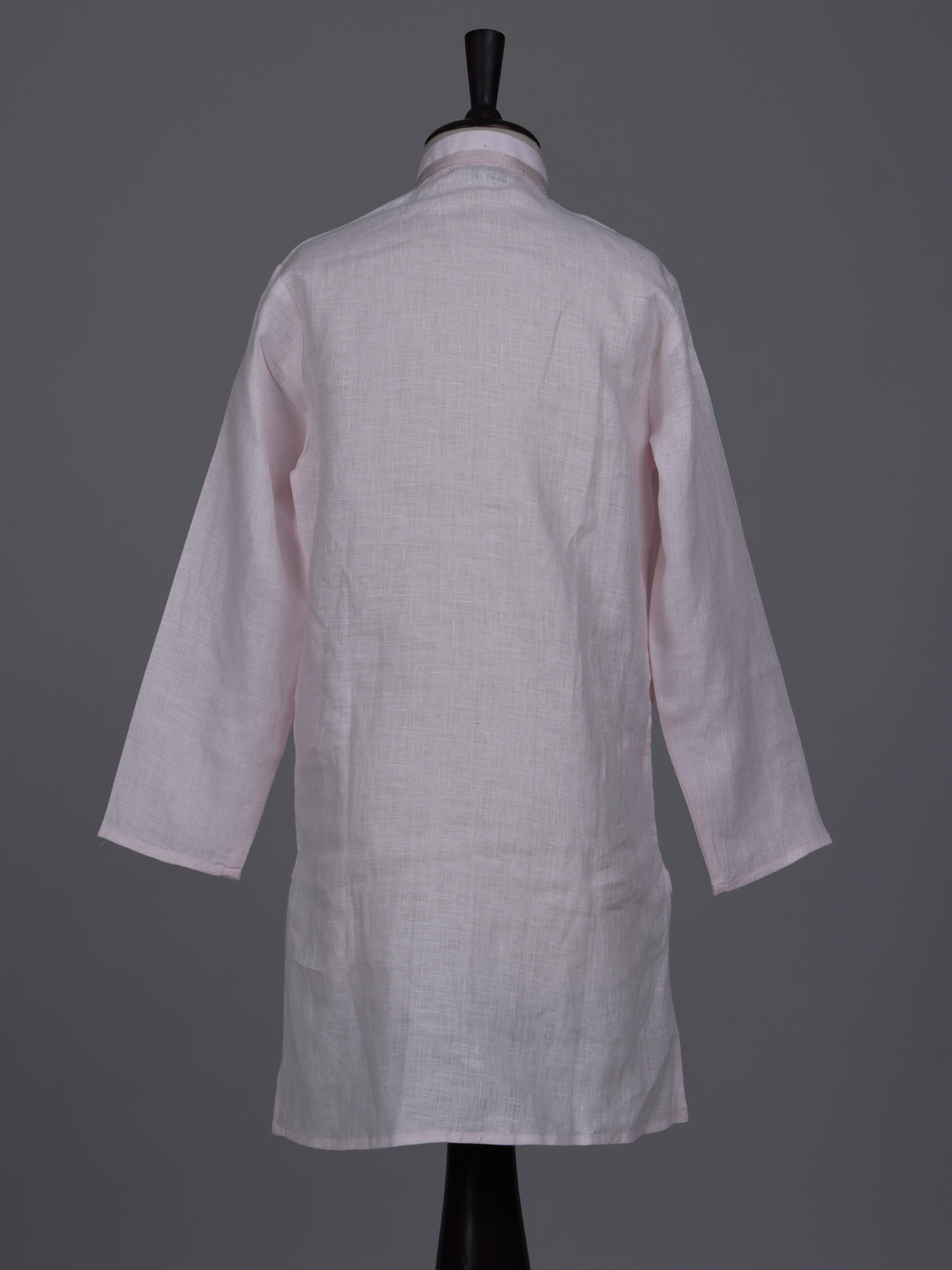 Light pink boys cotton linen kurta suit with solid pattern