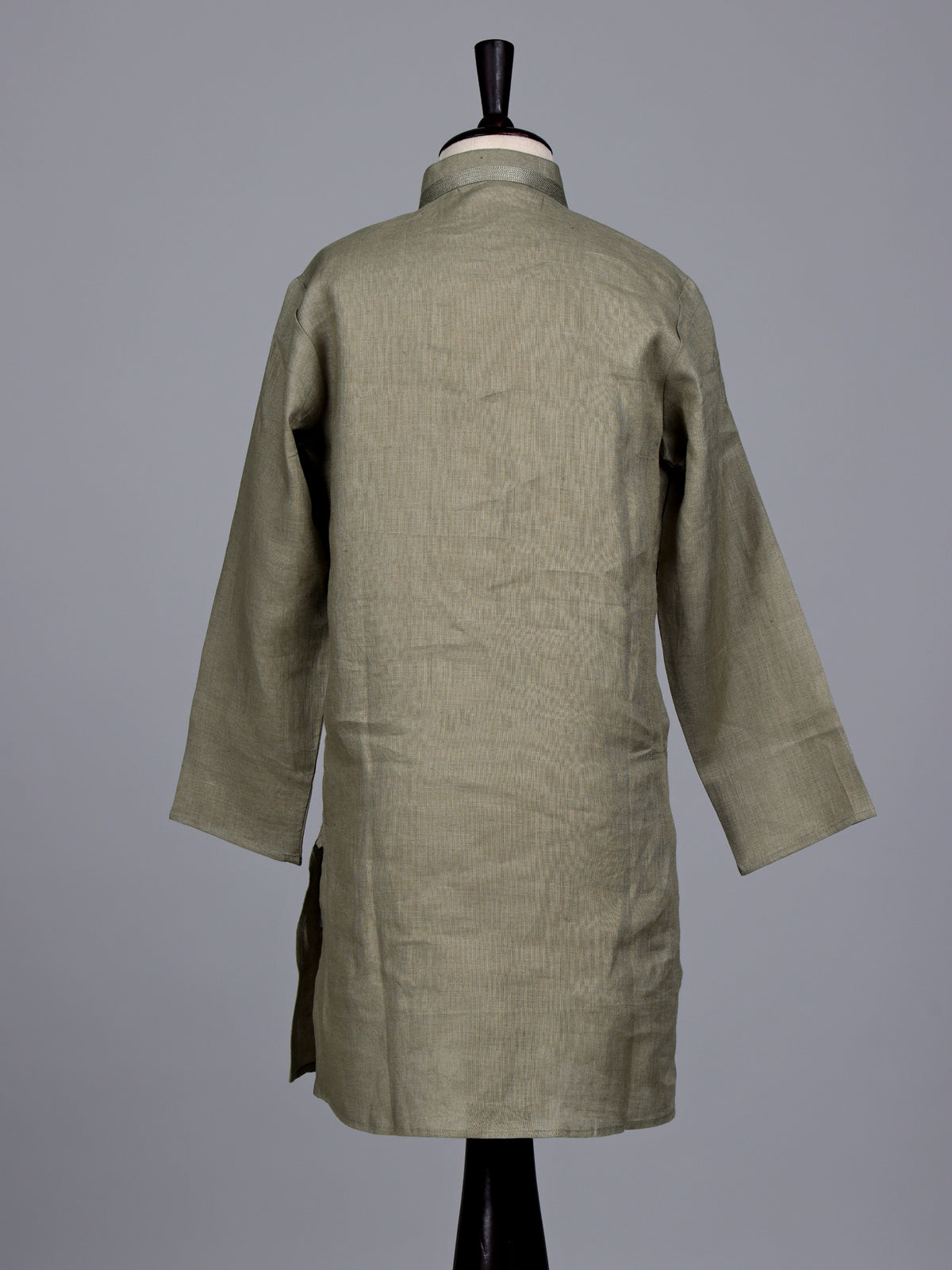 Mehendi green boys cotton linen kurta suit with solid pattern