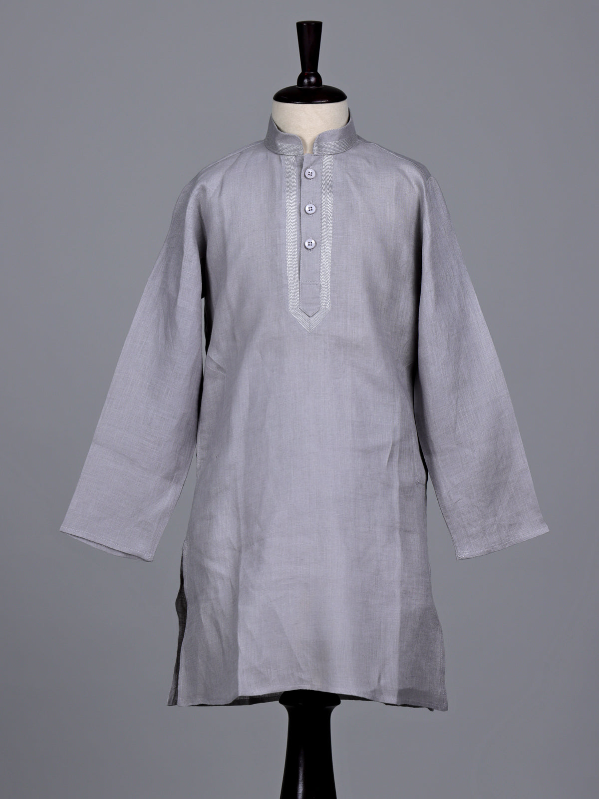 Grey boys cotton linen kurta suit with elegant solid pattern