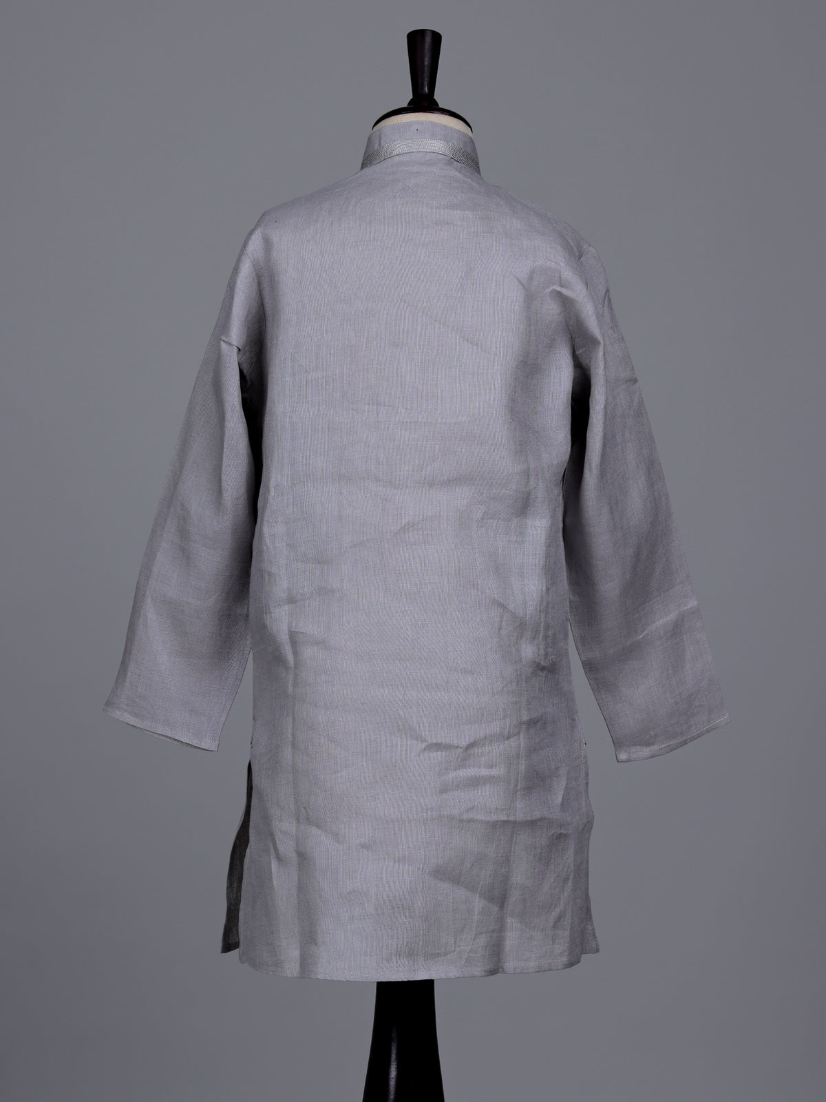 Grey boys cotton linen kurta suit with elegant solid pattern