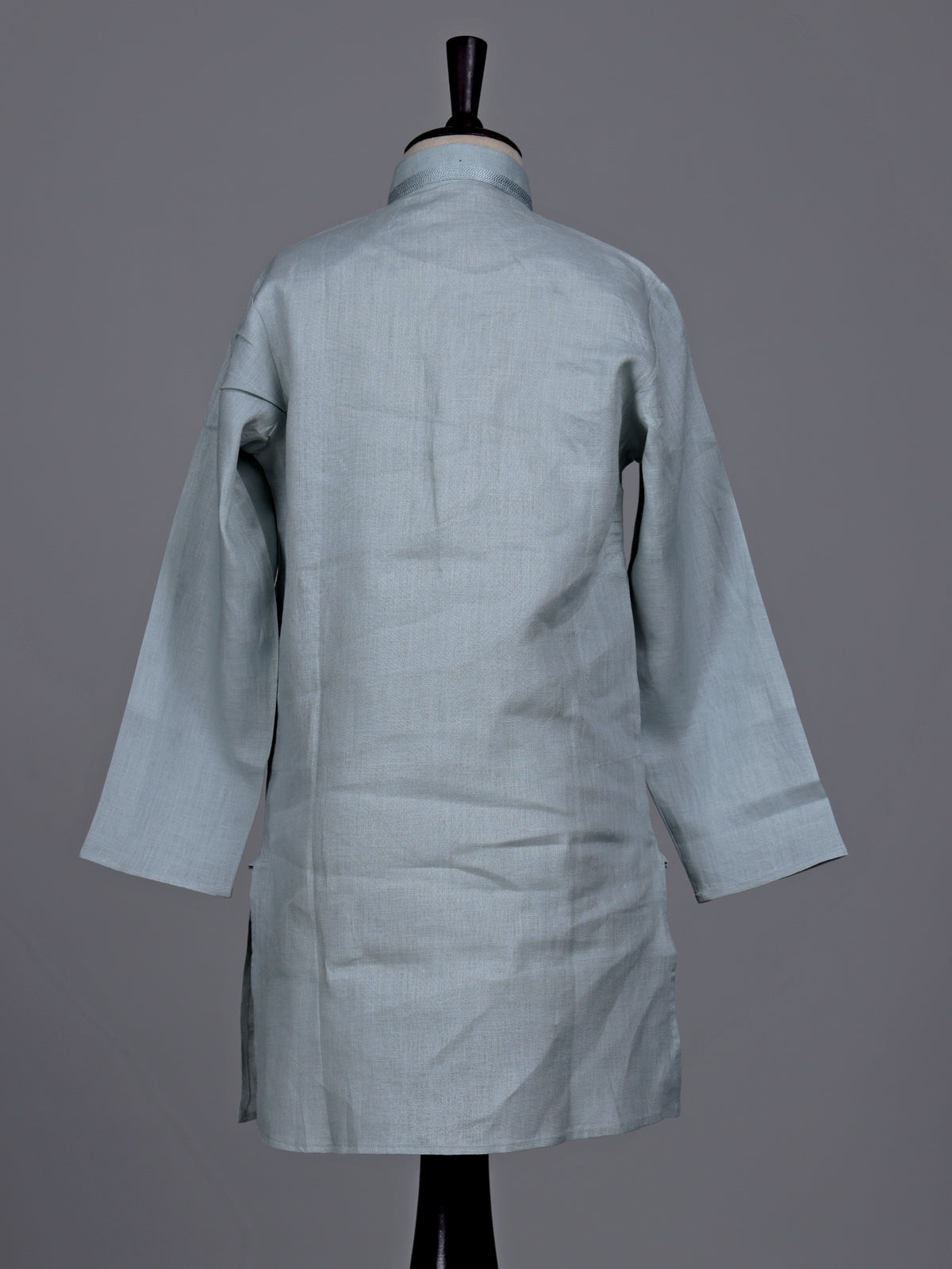 Mint green boys cotton linen kurta suit with solid pattern
