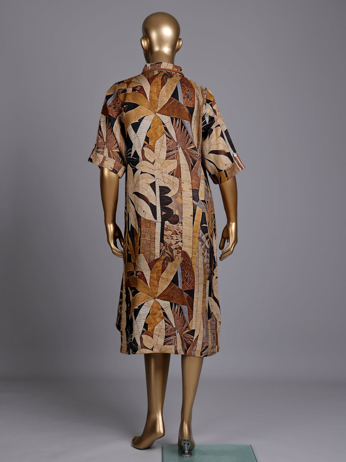 Brown linen printed western kurti with collar neck and elbow sleeves