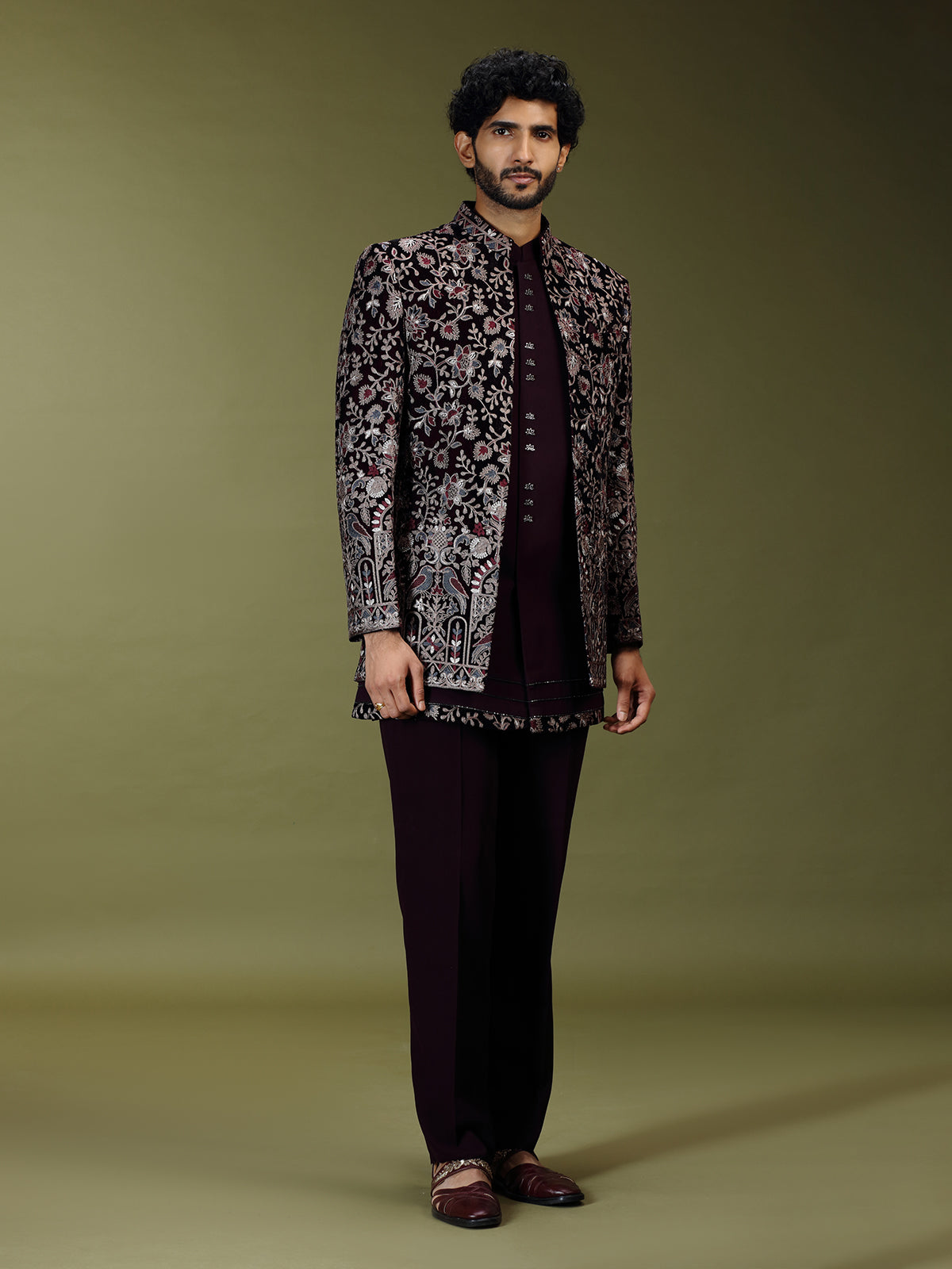 Wine heritage men designer jacket indo western