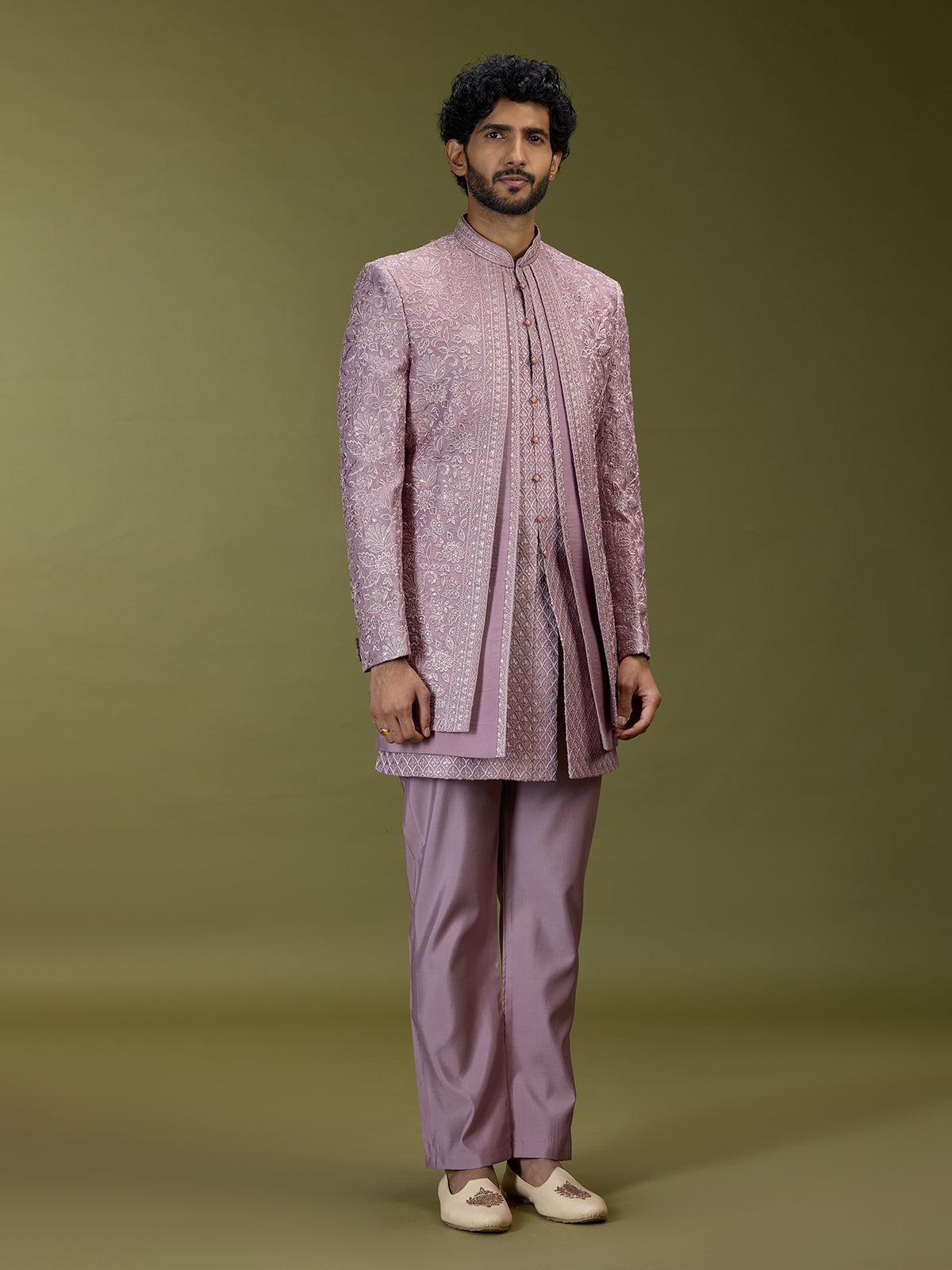 Lilac purple elegant silk men designer jacket indo western