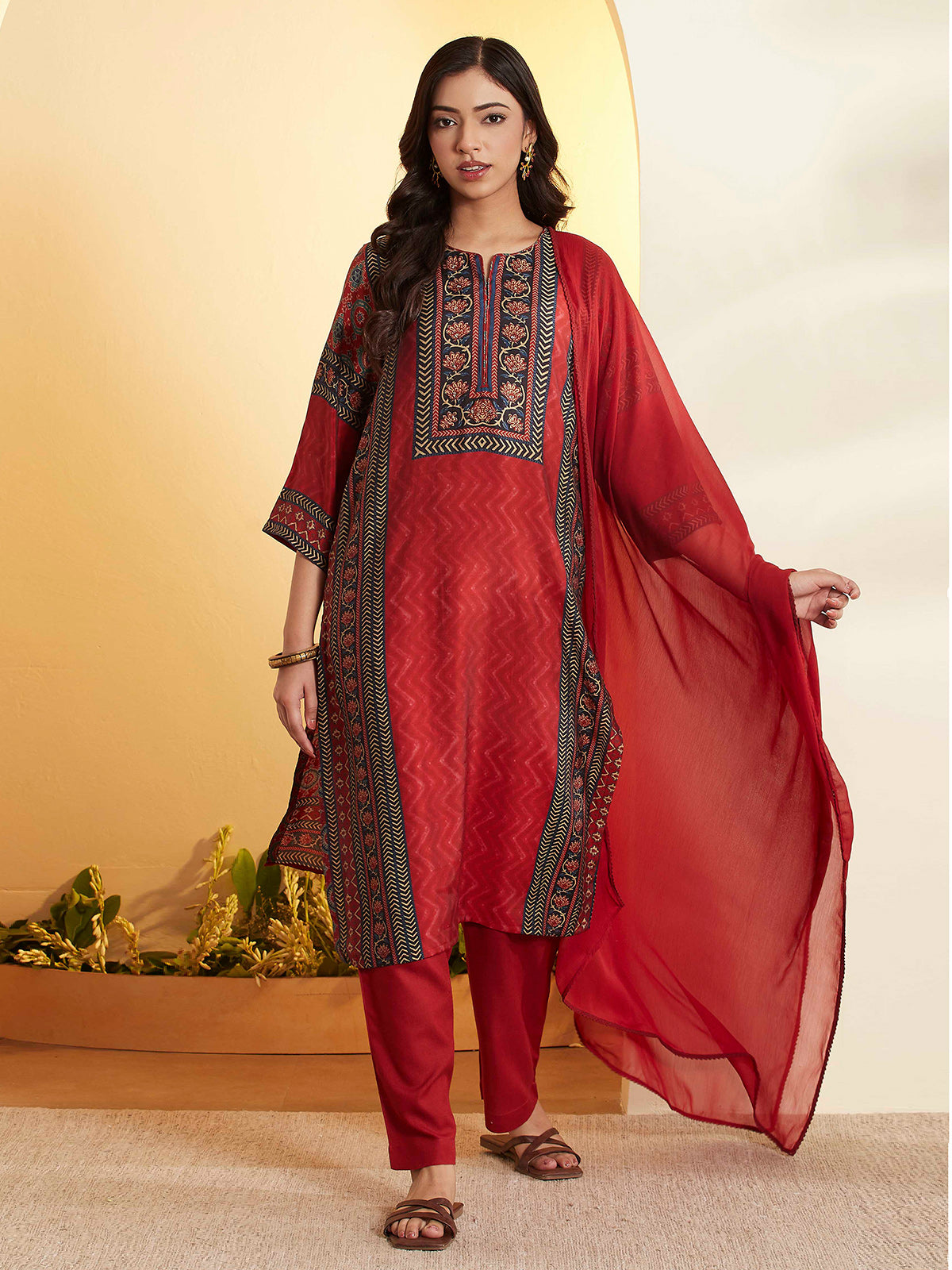 Rust red kurti set with dupatta