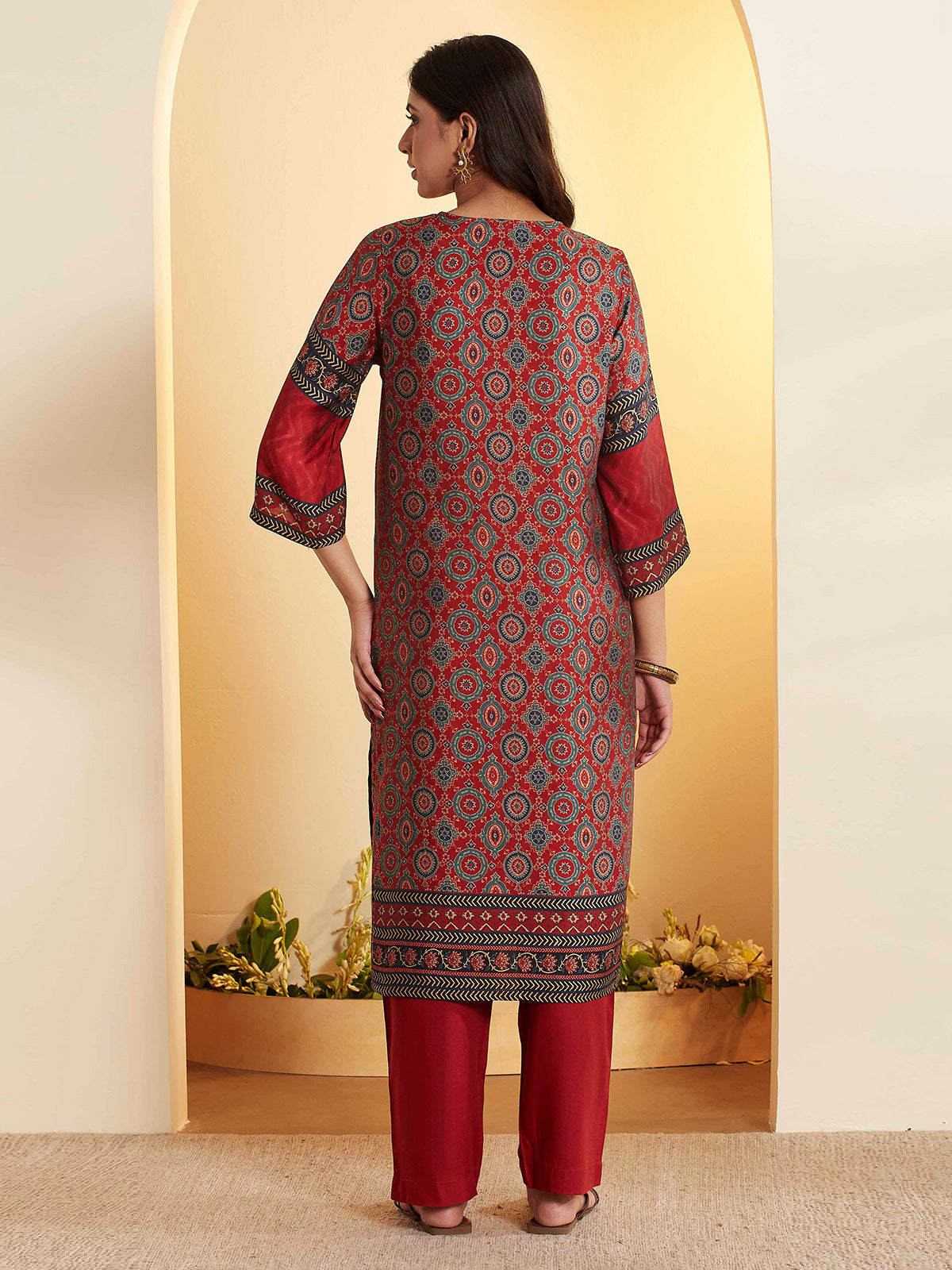 Rust red kurti set with dupatta
