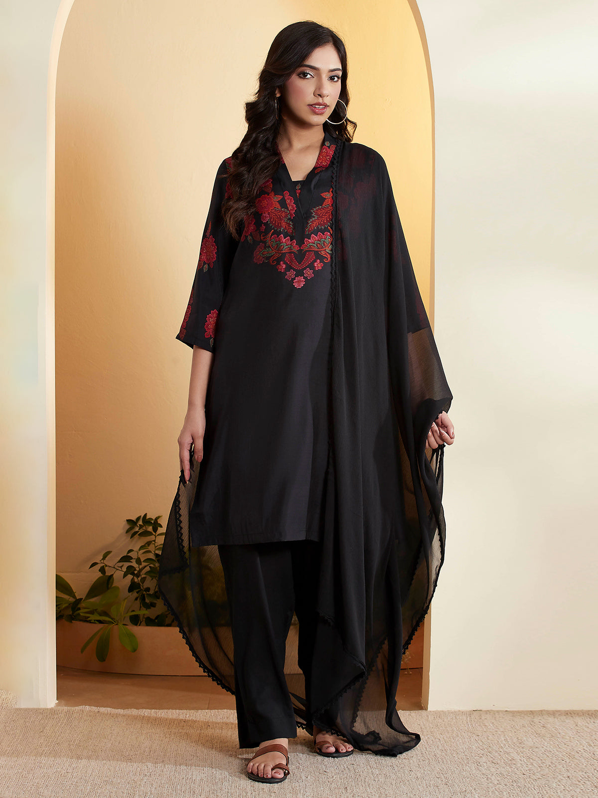 Black straight kurti set with dupatta