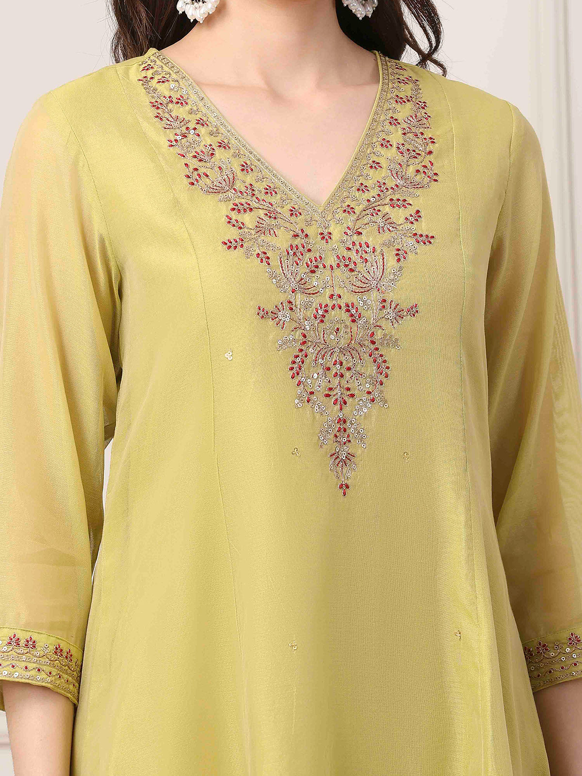 Green anarkali kurti set with dupatta