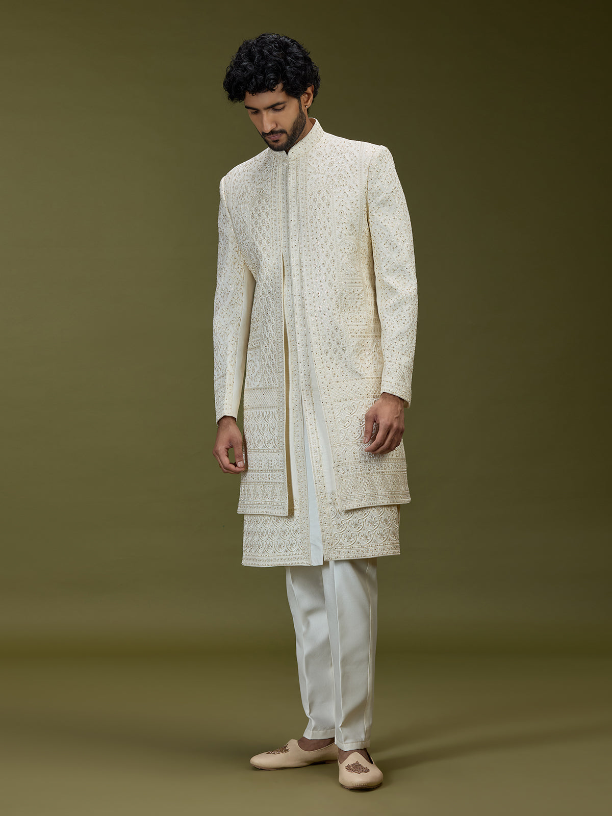 Ivory cream luxurious mens sherwani