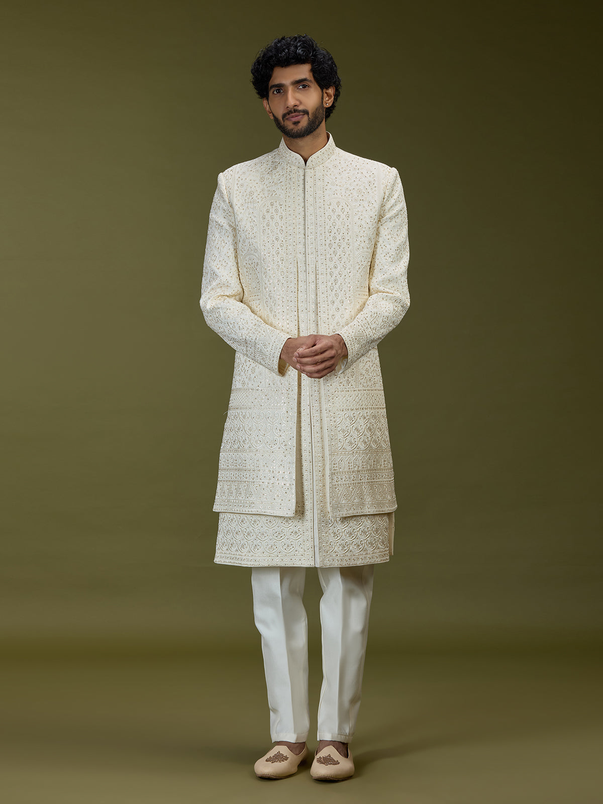 Ivory cream luxurious mens sherwani