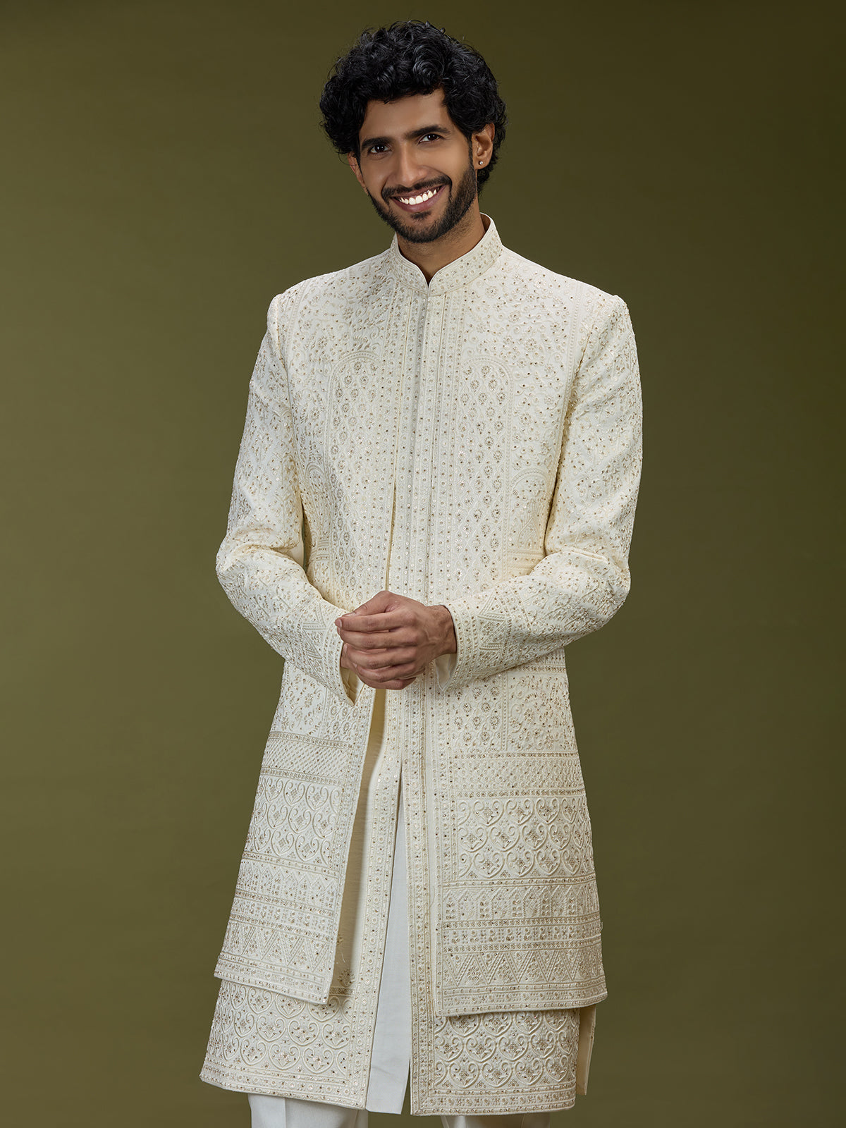 Ivory cream luxurious mens sherwani