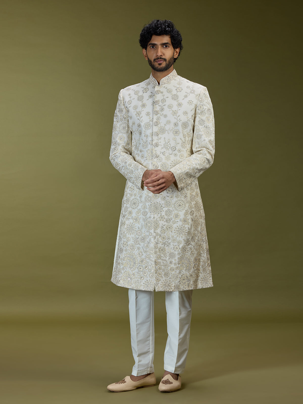 Off white opulent mughal premium mens sherwani