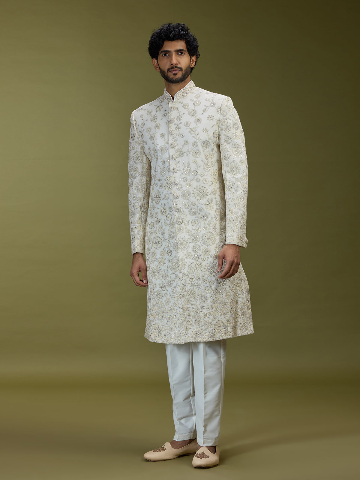 Off white opulent mughal premium mens sherwani