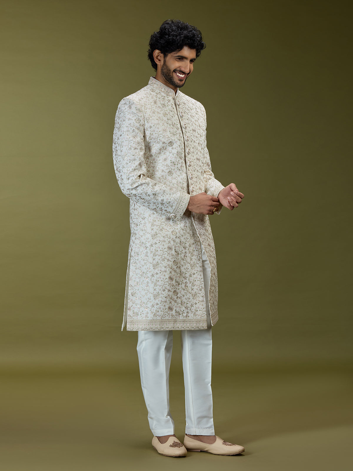 Ivory cream exquisite luxury premium mens sherwani