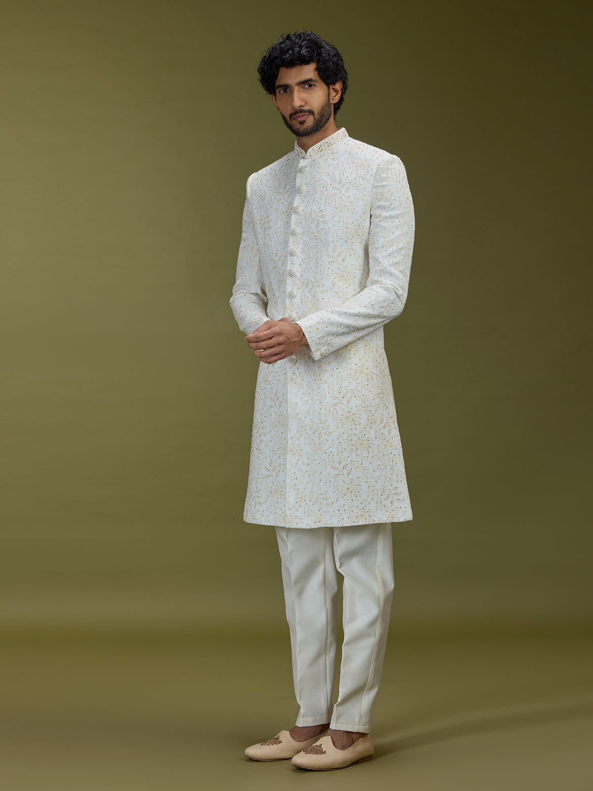 Off white exquisite swarovski luxury mens sherwani