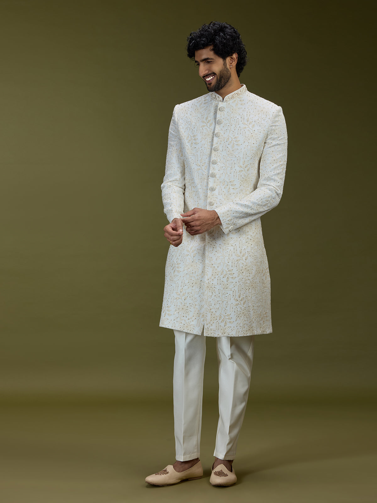 Off white exquisite swarovski luxury mens sherwani