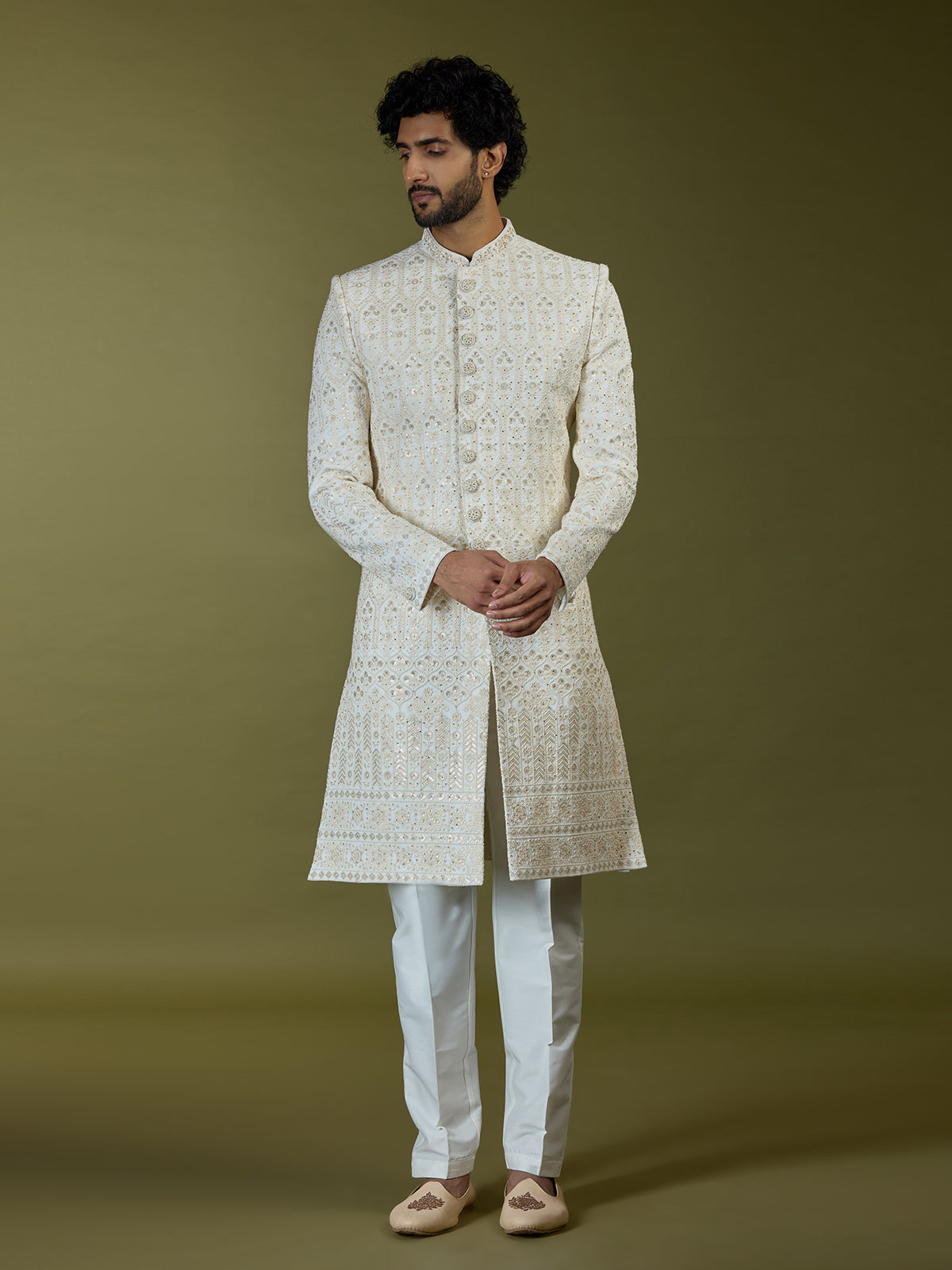 Cream grand mughal heritage premium mens sherwani