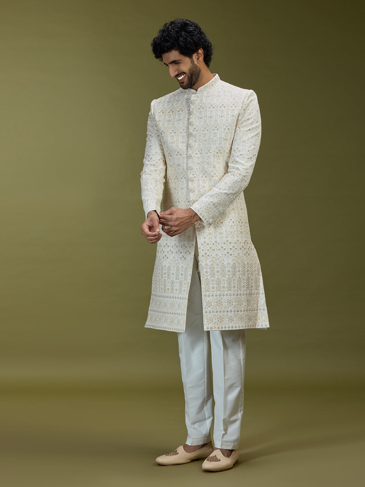 Cream grand mughal heritage premium mens sherwani
