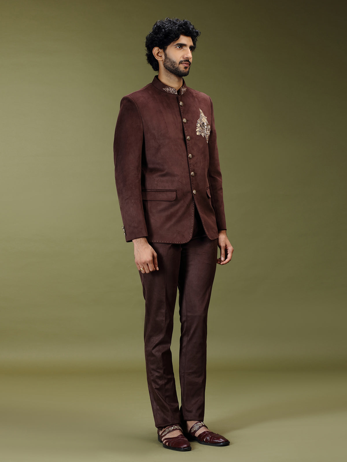 Brown royal velvet embroidered premium jodhpuri suit