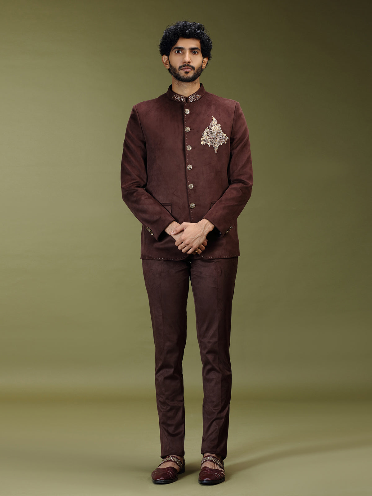 Brown royal velvet embroidered premium jodhpuri suit