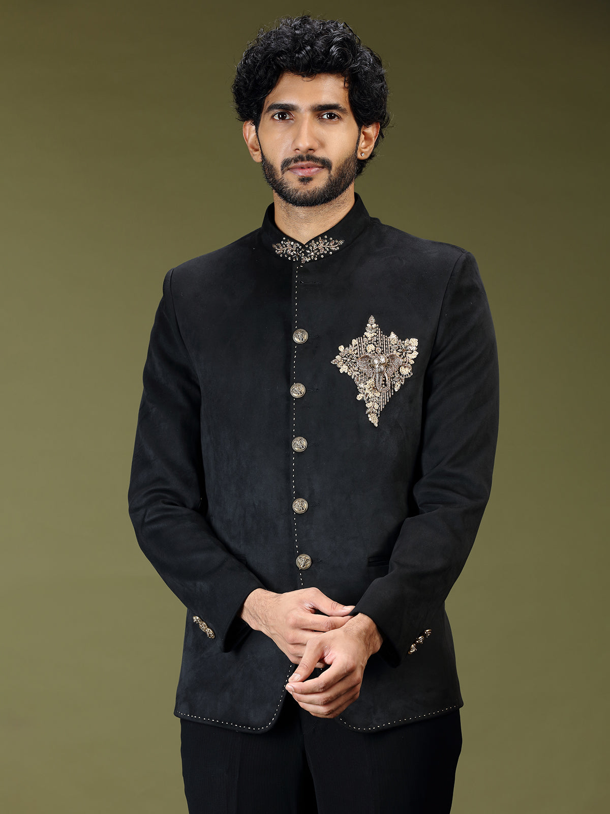 Black regal velvet embellished luxury jodhpuri suit