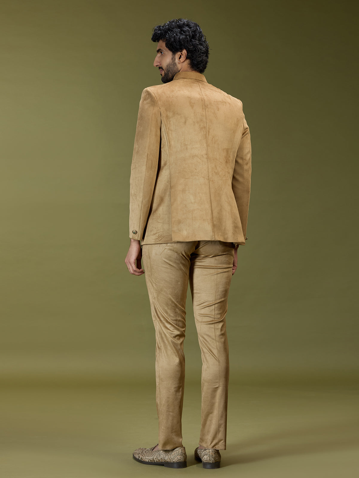 Gold royal krishna motif premium velvet jodhpuri suit