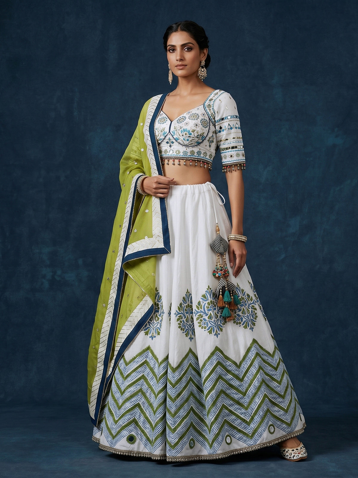 White printed navratri lehenga choli