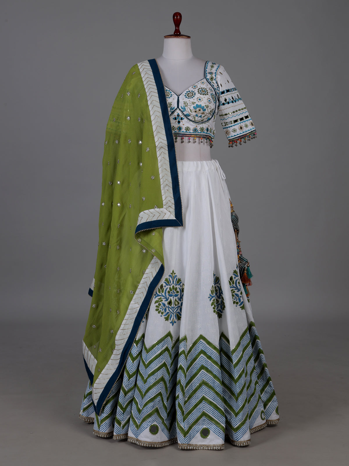 White printed navratri lehenga choli