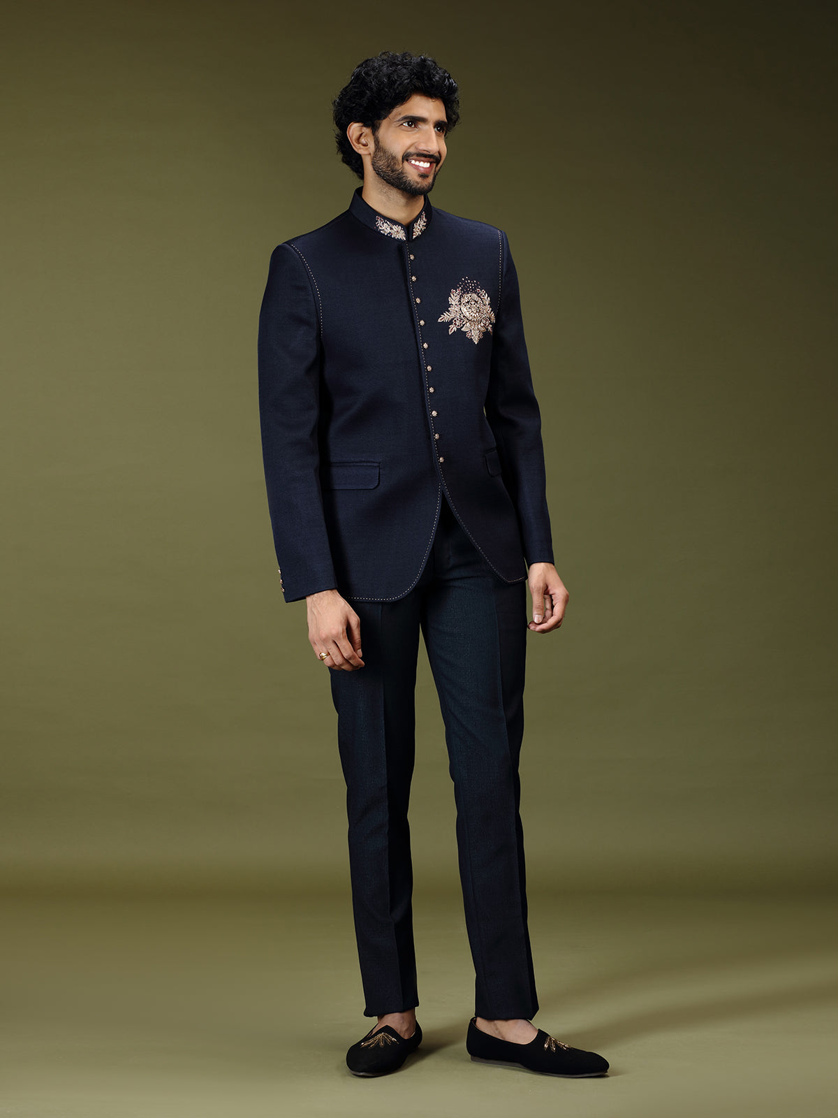 Navy blue regal crystal embellished luxury jodhpuri suit