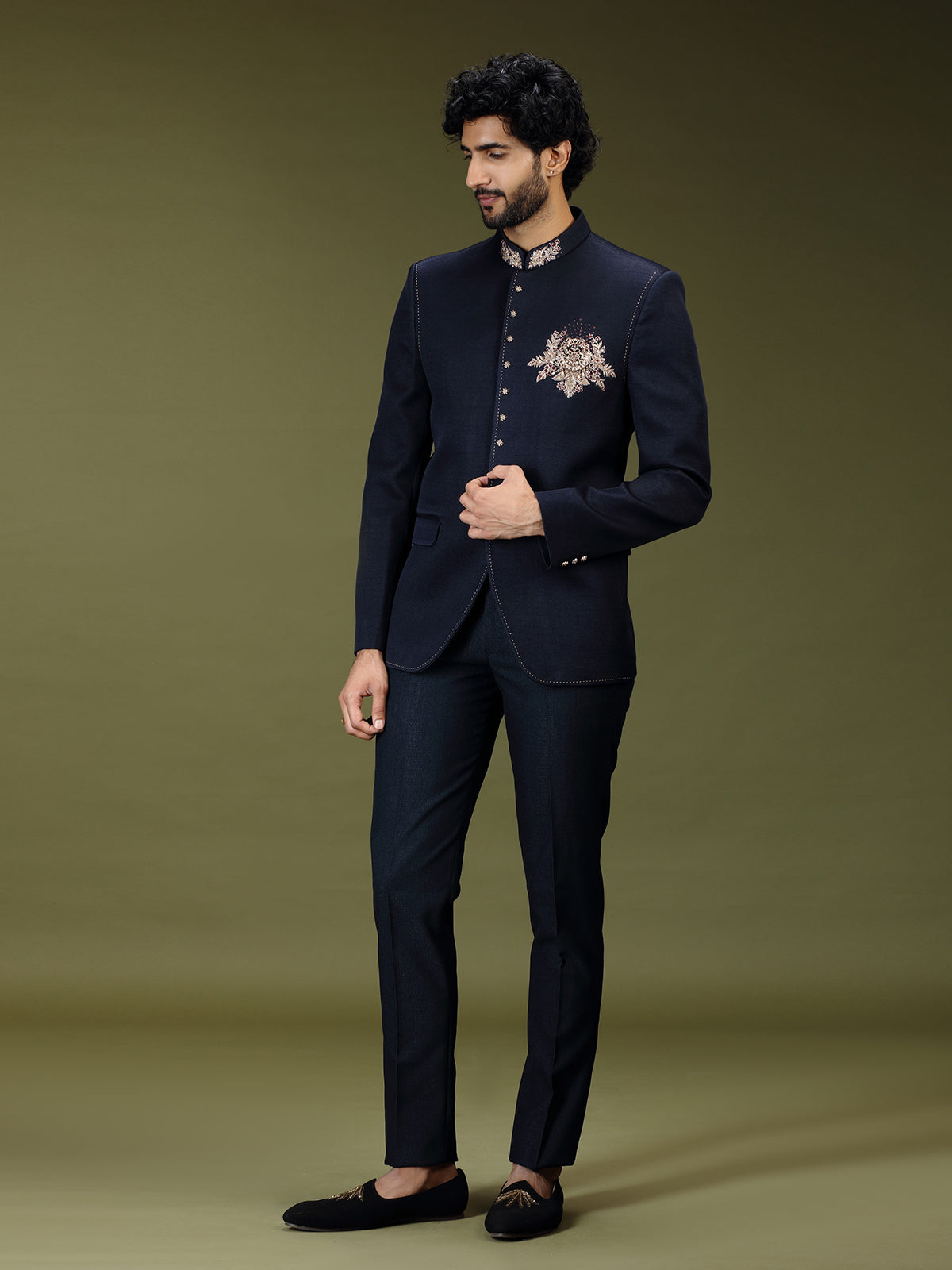 Navy blue regal crystal embellished luxury jodhpuri suit