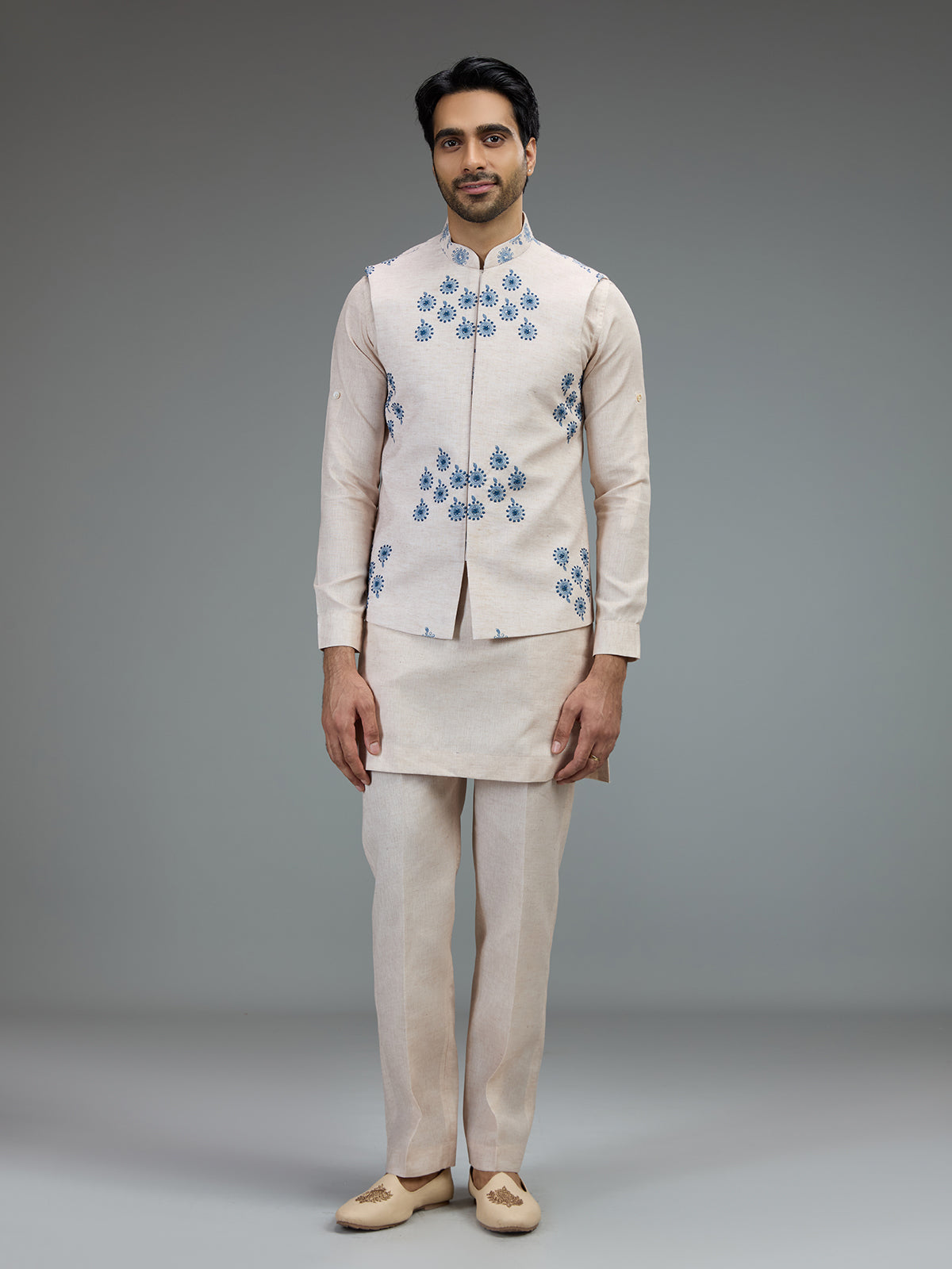 Cream floral mens waistcoat set