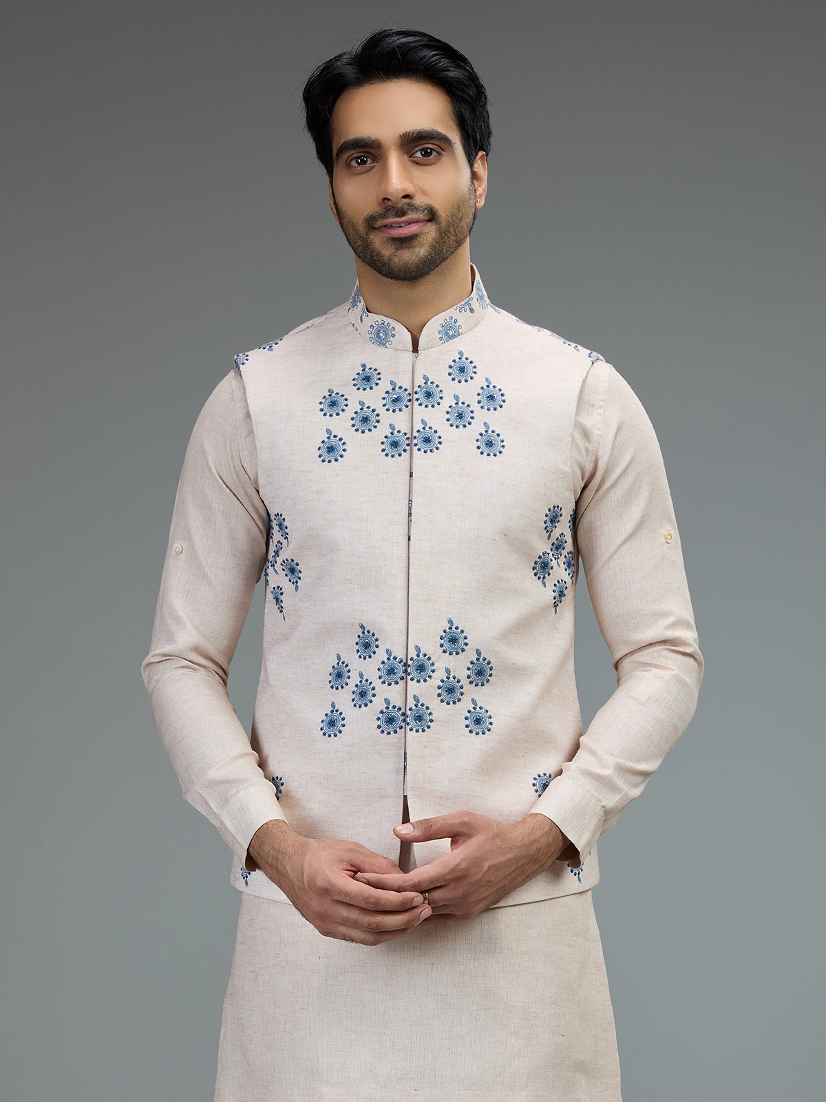 Cream floral mens waistcoat set