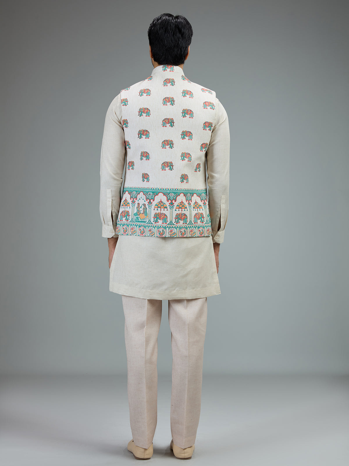 Off white royal print mens waistcoat set
