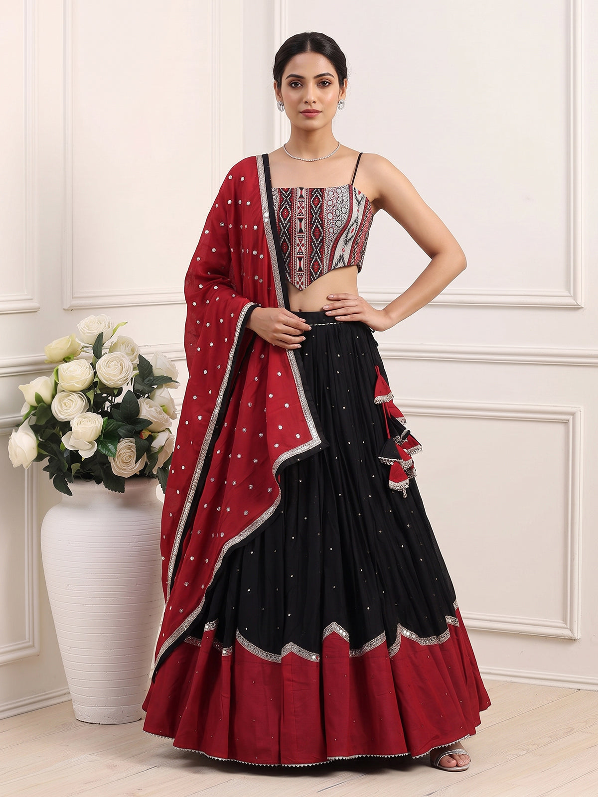 Black colour cotton silk navratri lehenga choli
